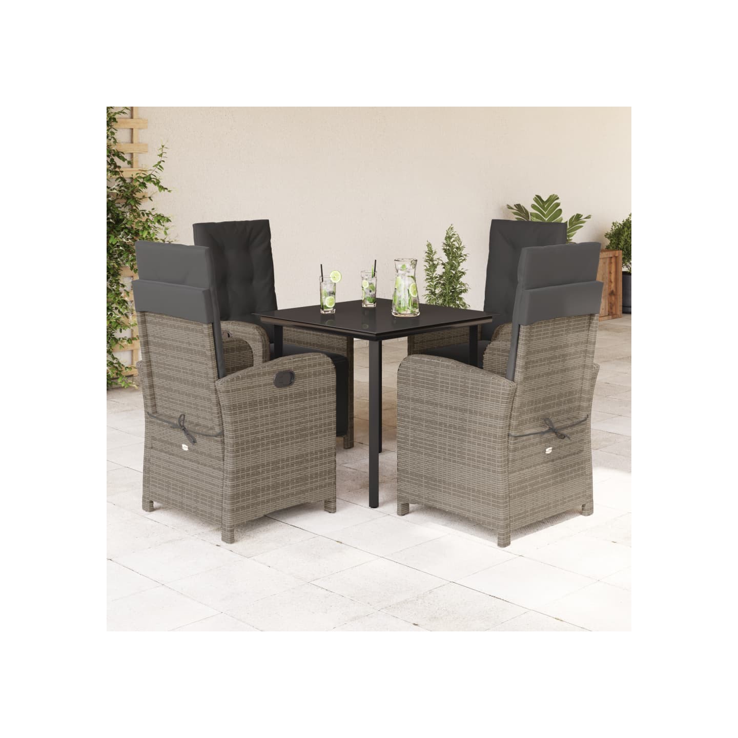 Ensemble à manger de jardin 5 pcs coussins gris résine tressée