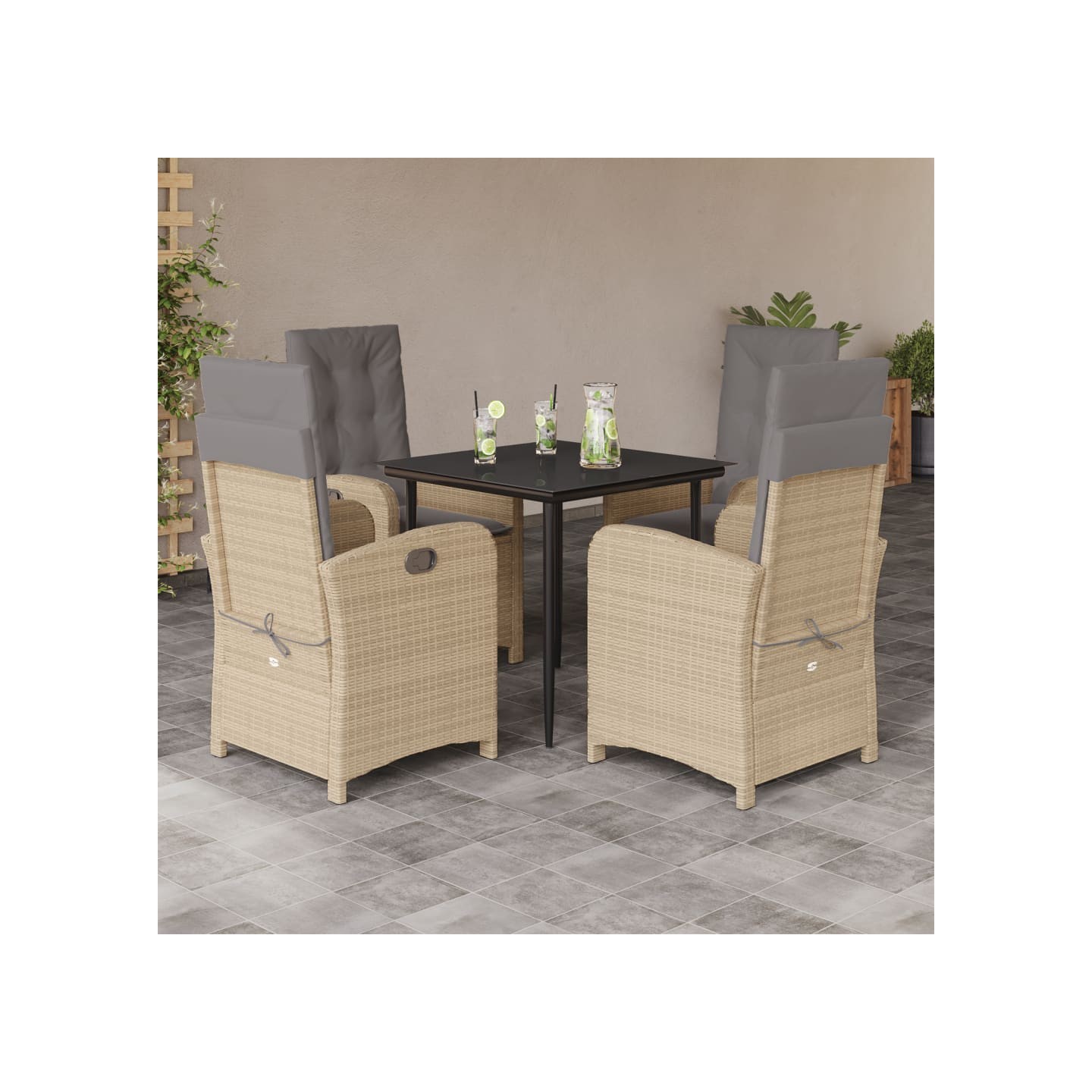 Ensemble à manger de jardin coussins 5 pcs mélange beige rotin
