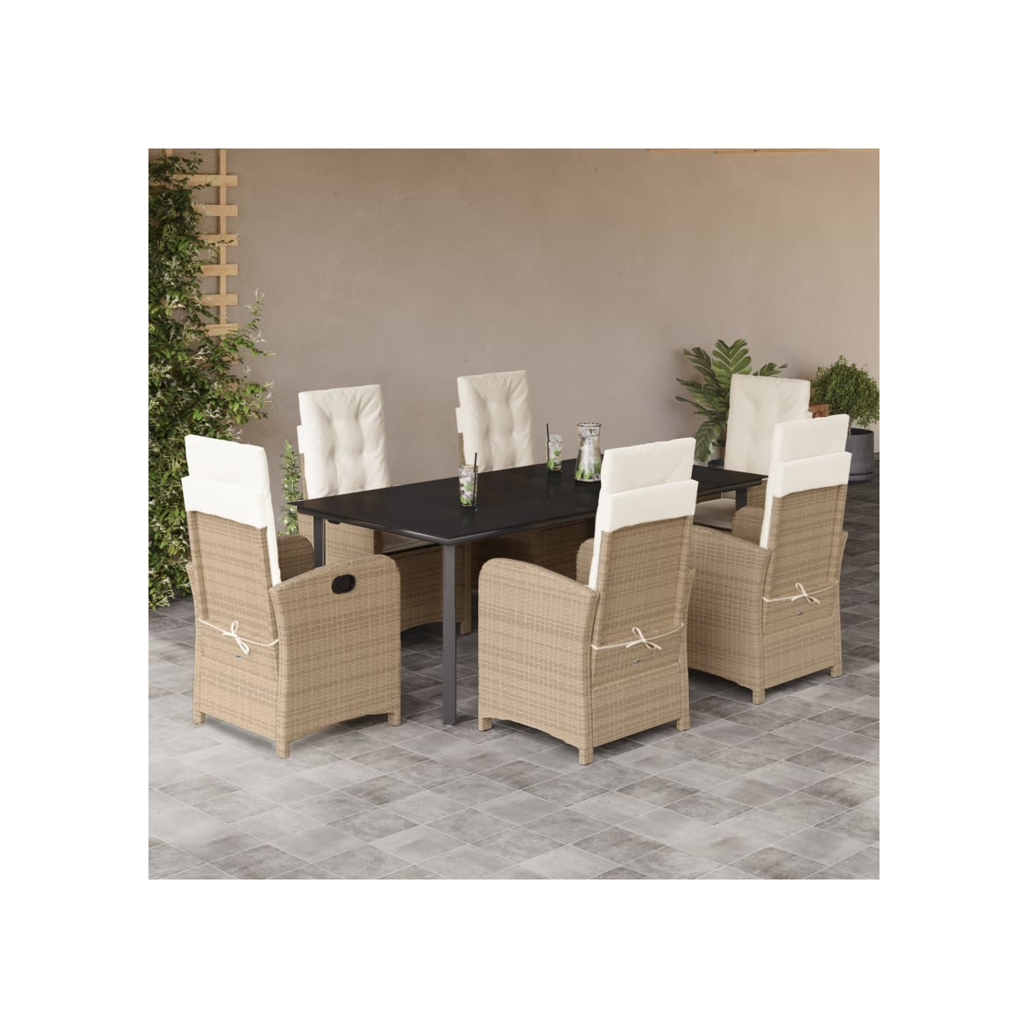 Ensemble à manger de jardin et coussins 7 pcs beige poly rotin
