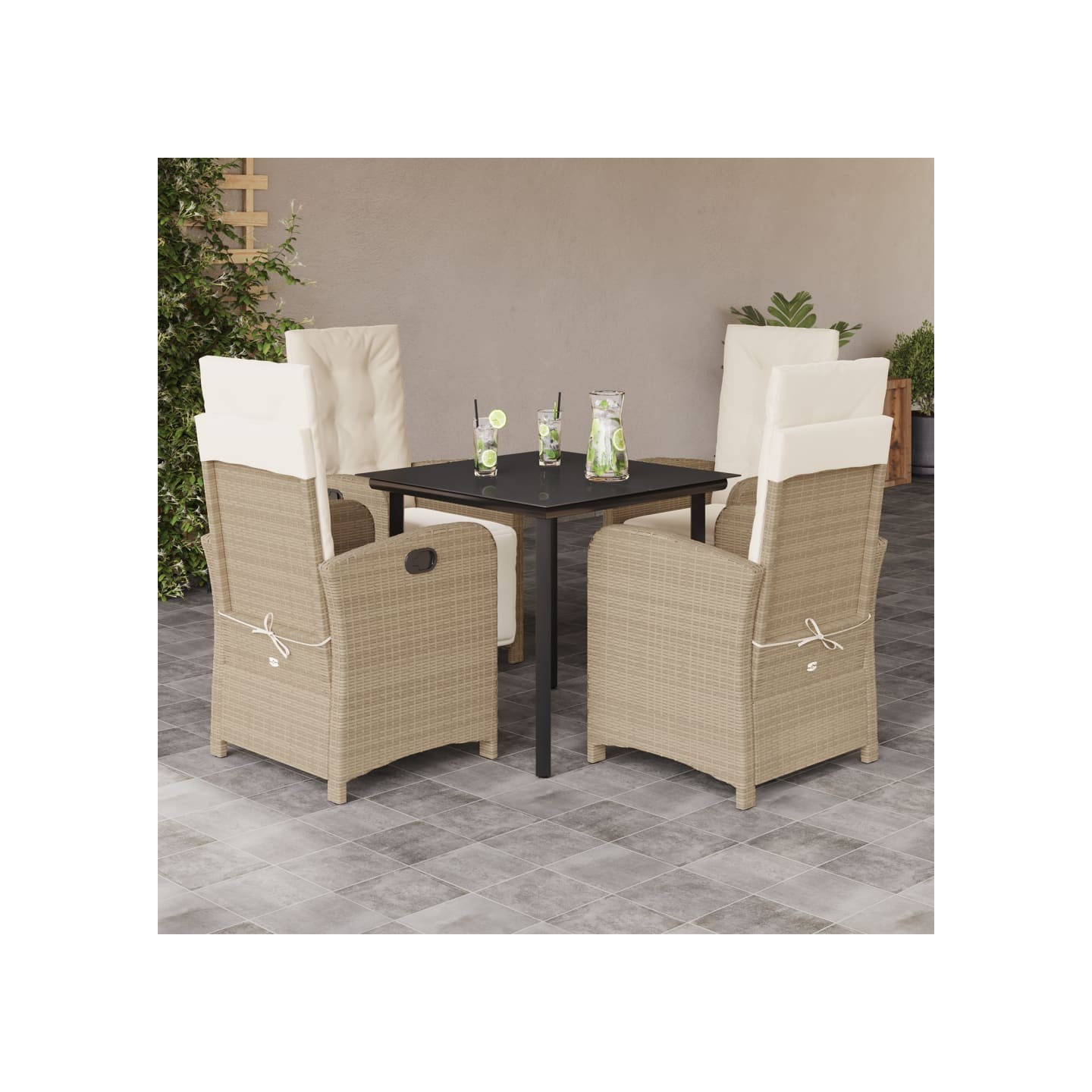 Ensemble à manger de jardin avec coussins 5pcs Beige poly rotin