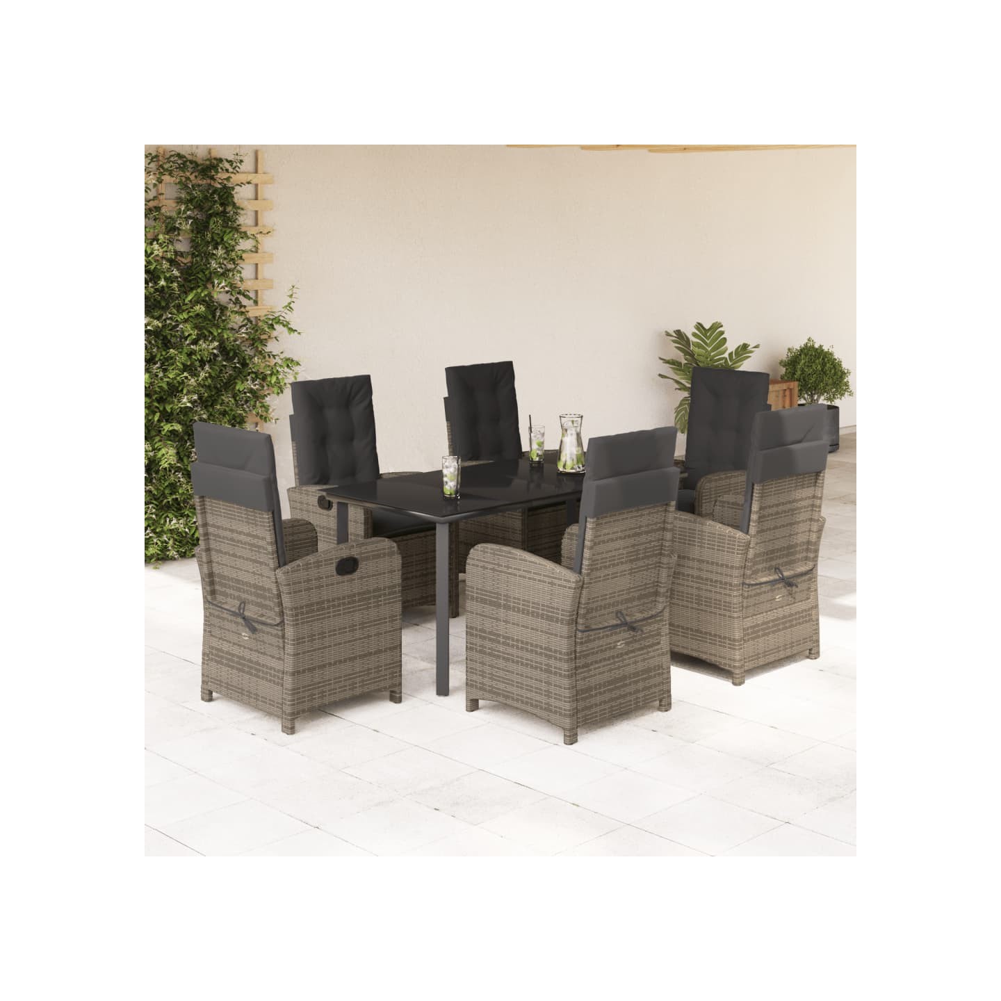 Ensemble à manger de jardin et coussins 7 pcs gris rotin