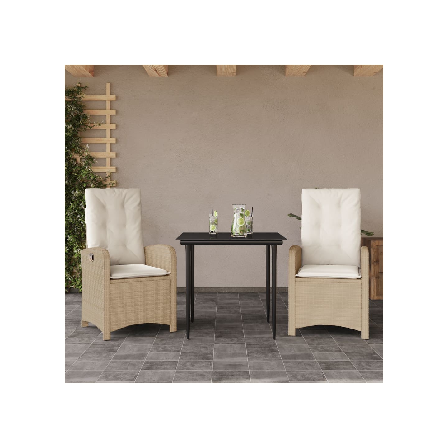 Ensemble à manger de jardin et coussins 3 pcs Beige poly rotin