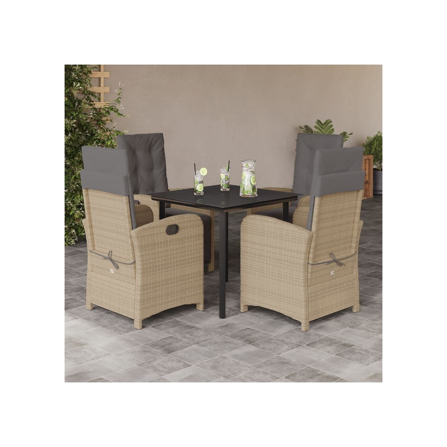 Ensemble à manger de jardin coussins 5 pcs mélange beige rotin