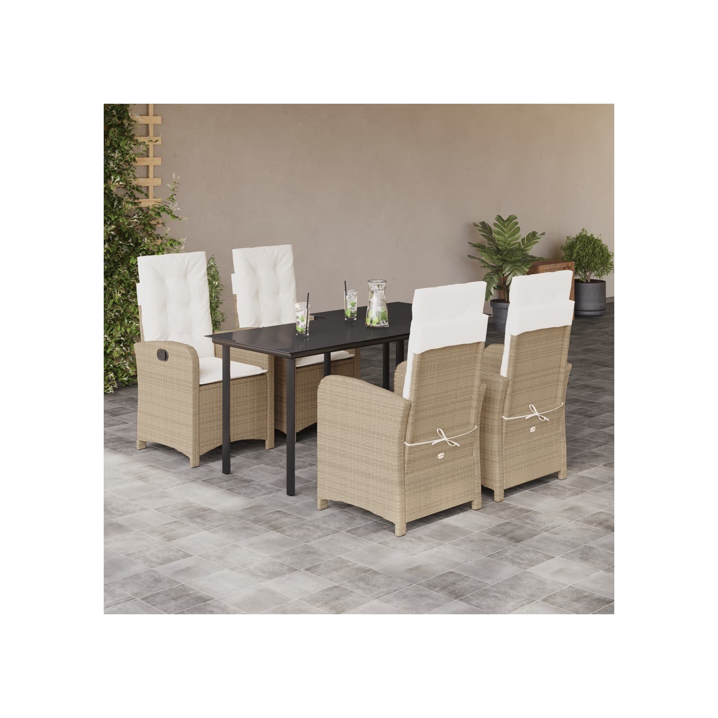 Ensemble à manger de jardin avec coussins 5pcs Beige poly rotin