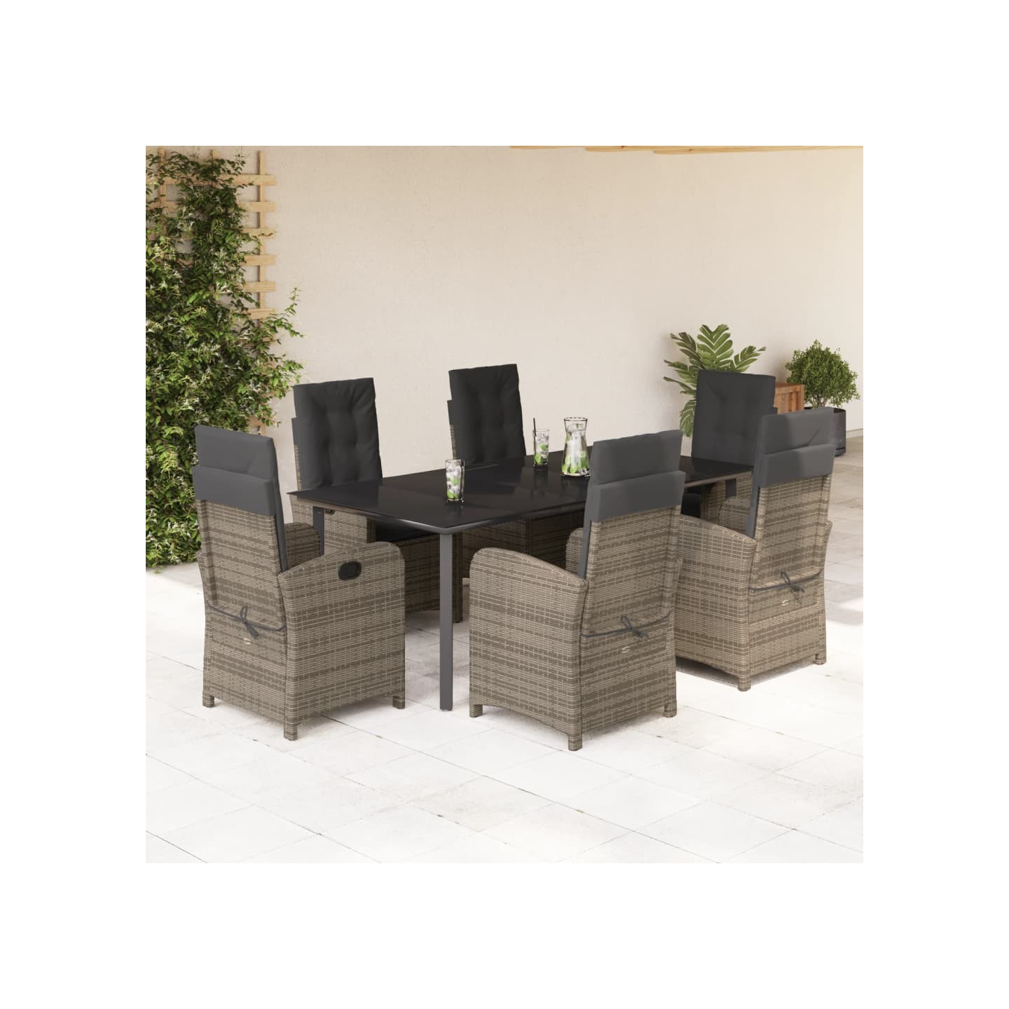Ensemble à manger de jardin et coussins 7 pcs gris rotin