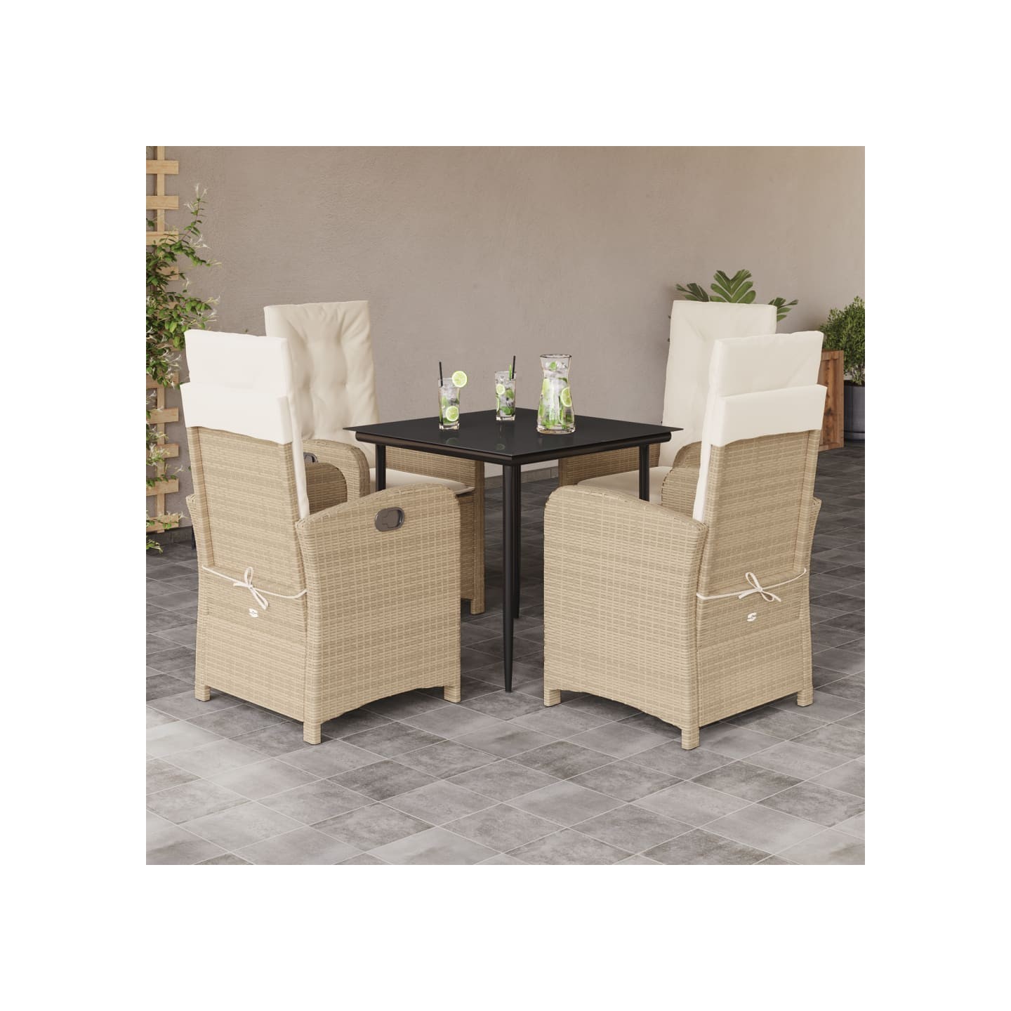 Ensemble à manger de jardin avec coussins 5pcs Beige poly rotin