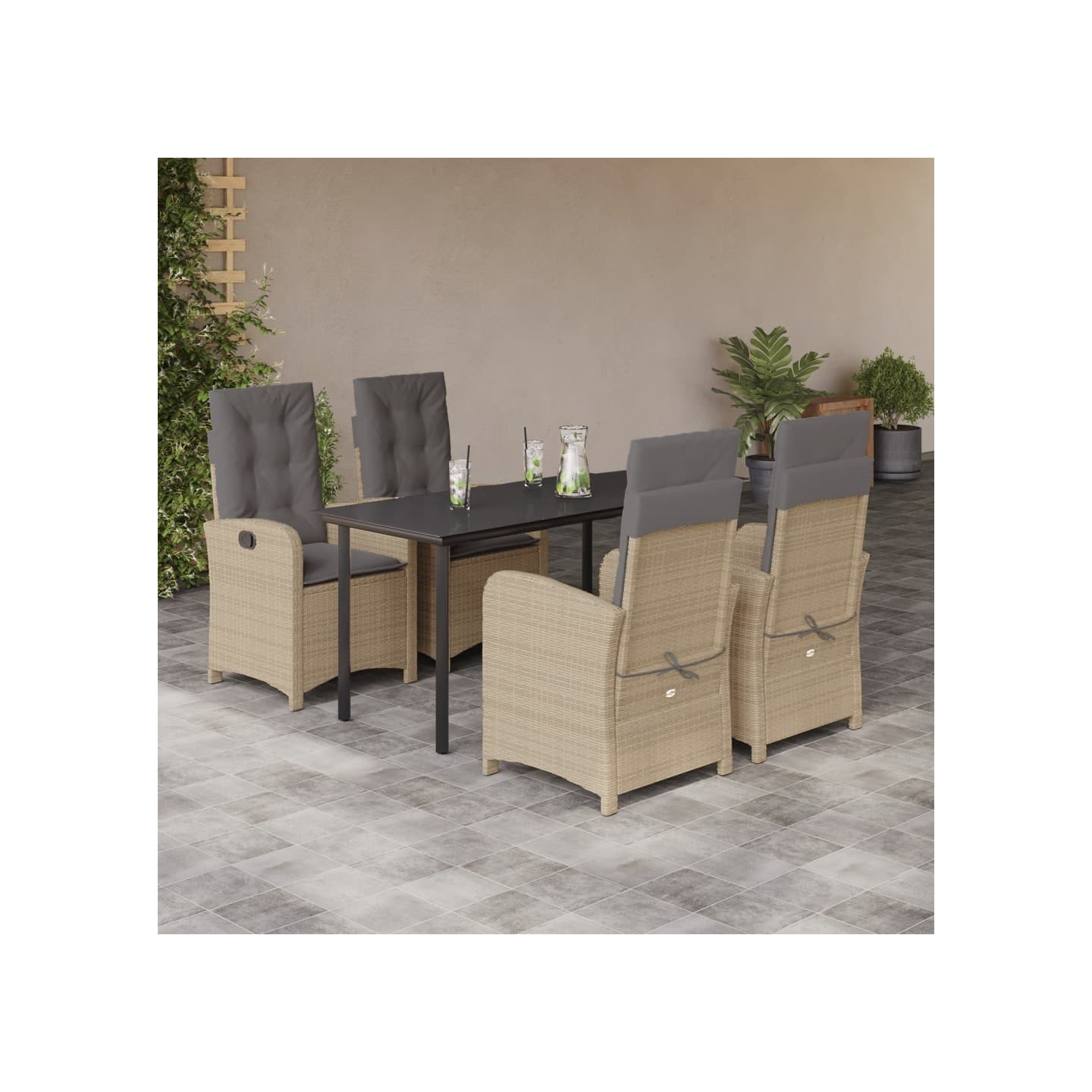 Ensemble à manger de jardin coussins 5 pcs mélange beige rotin