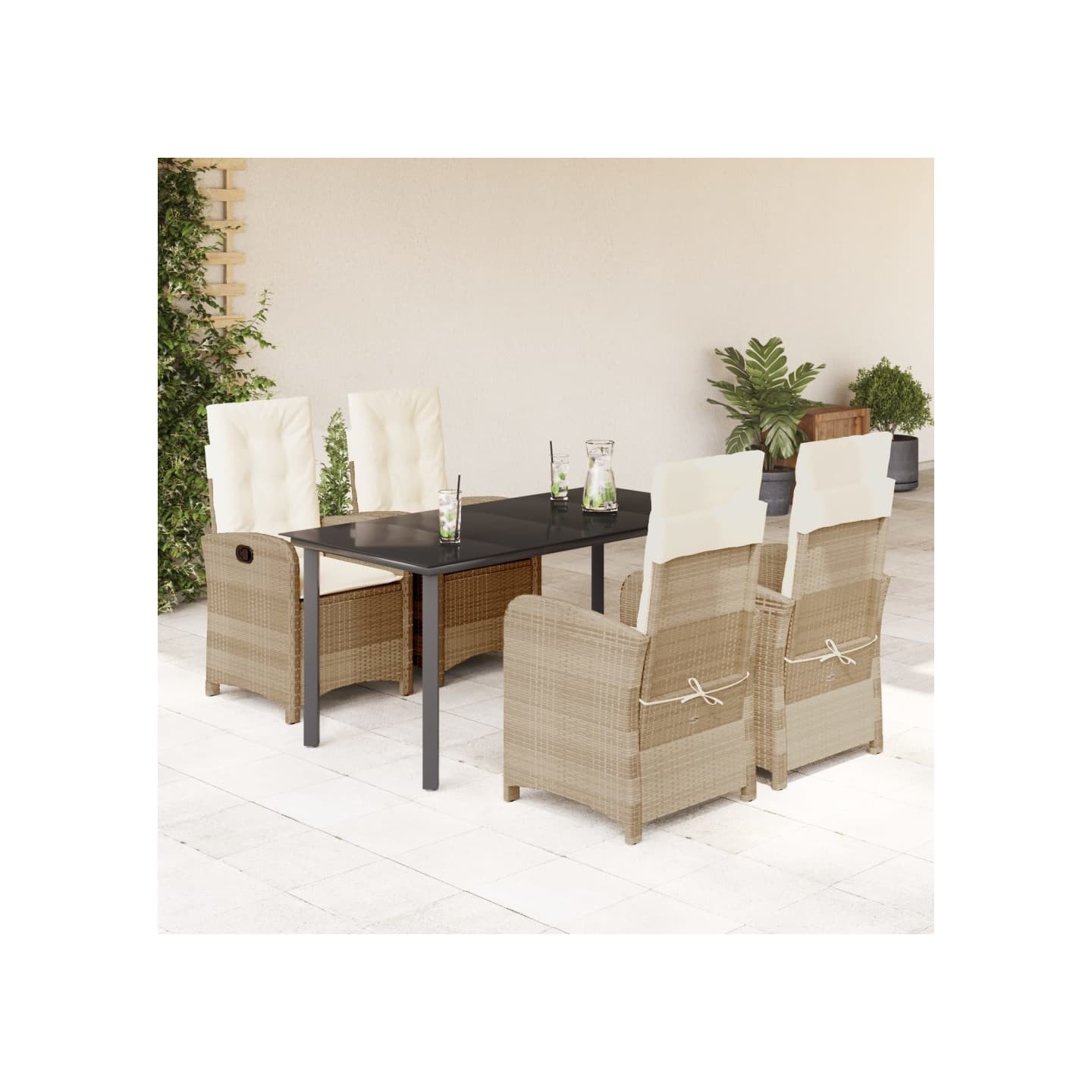 Ensemble à manger de jardin avec coussins 5pcs Beige poly rotin
