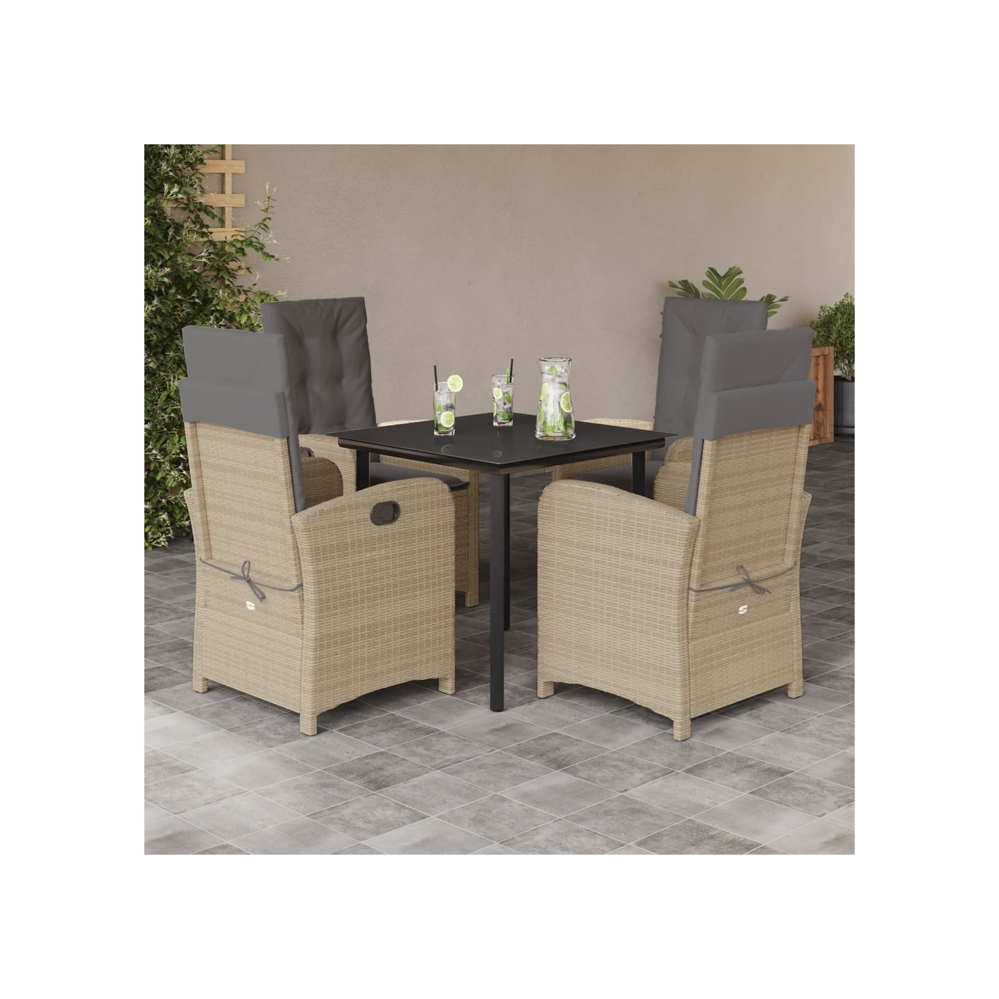 Ensemble à manger de jardin coussins 5 pcs mélange beige rotin