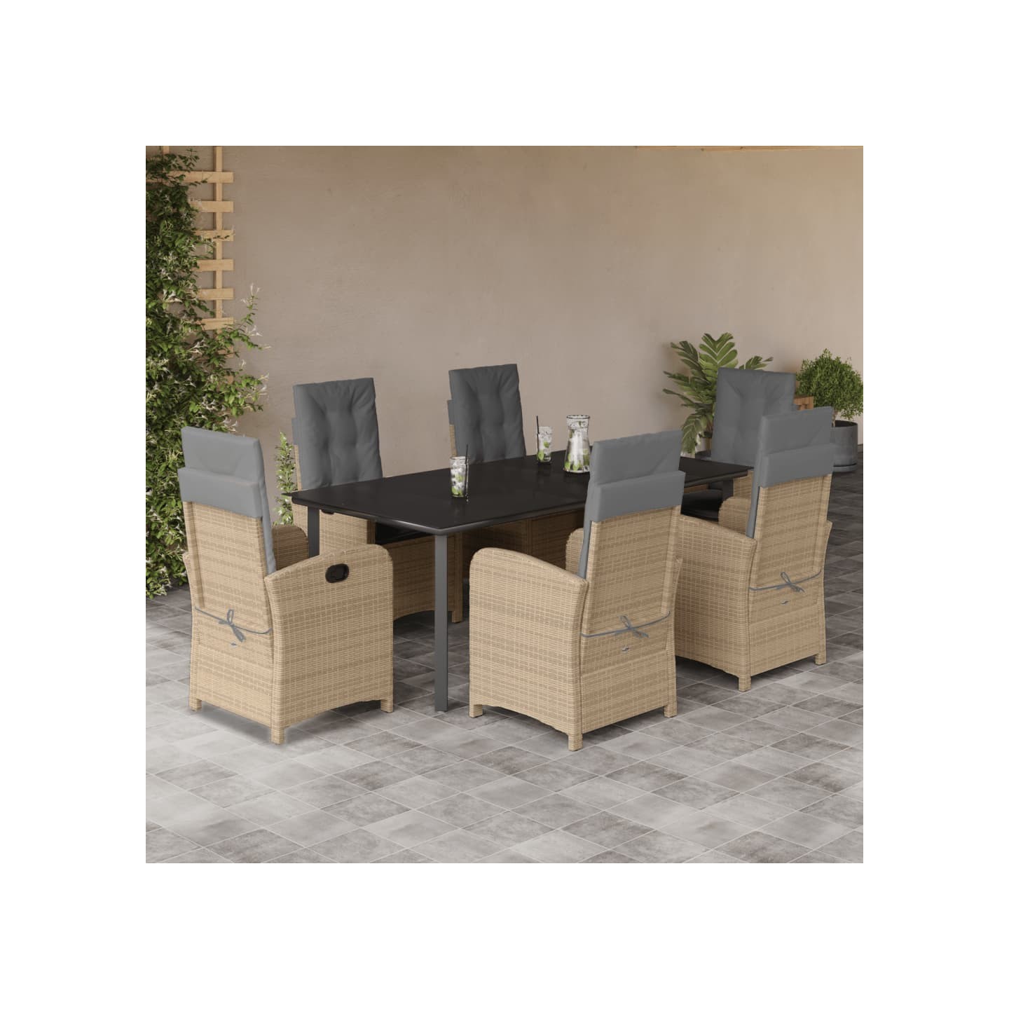 Ensemble à manger de jardin coussins 7 pcs mélange beige rotin