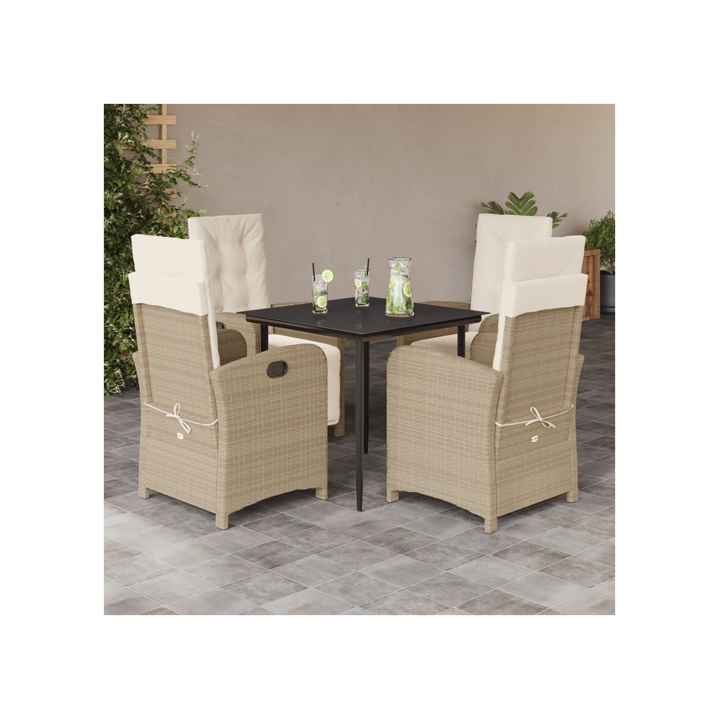 Ensemble à manger de jardin avec coussins 5pcs Beige poly rotin