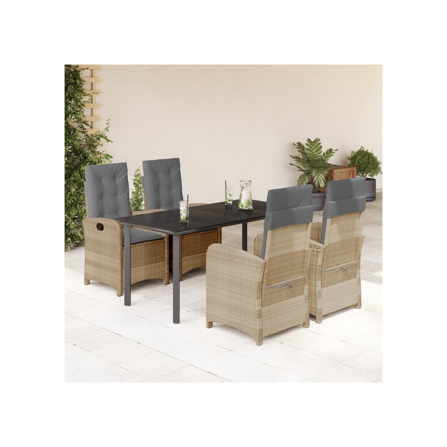 Ensemble à manger de jardin coussins 5 pcs mélange beige rotin