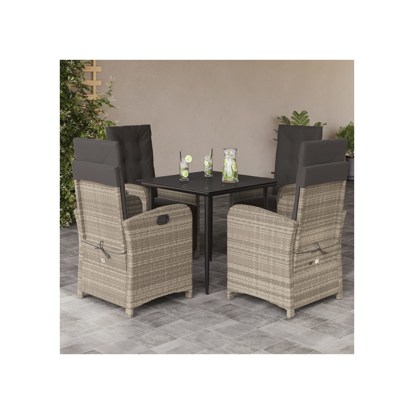 Ensemble à manger de jardin et coussins 5 pcs gris clair rotin