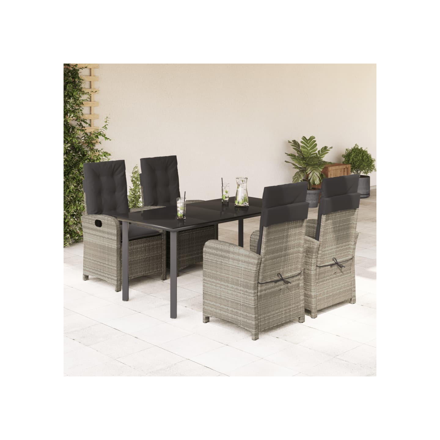 Ensemble à manger de jardin et coussins 5 pcs gris clair rotin