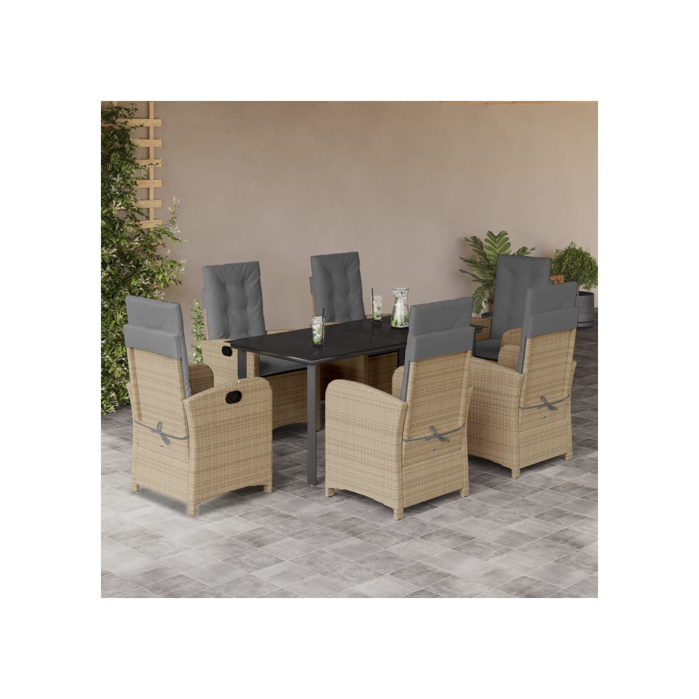 Ensemble à manger de jardin coussins 7 pcs mélange beige rotin