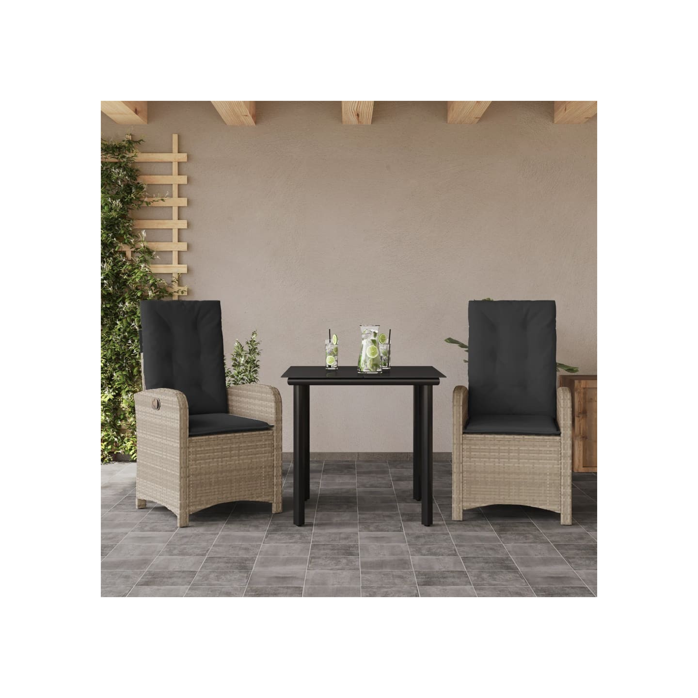 Ensemble à manger de jardin 3pcs coussins gris clair poly rotin