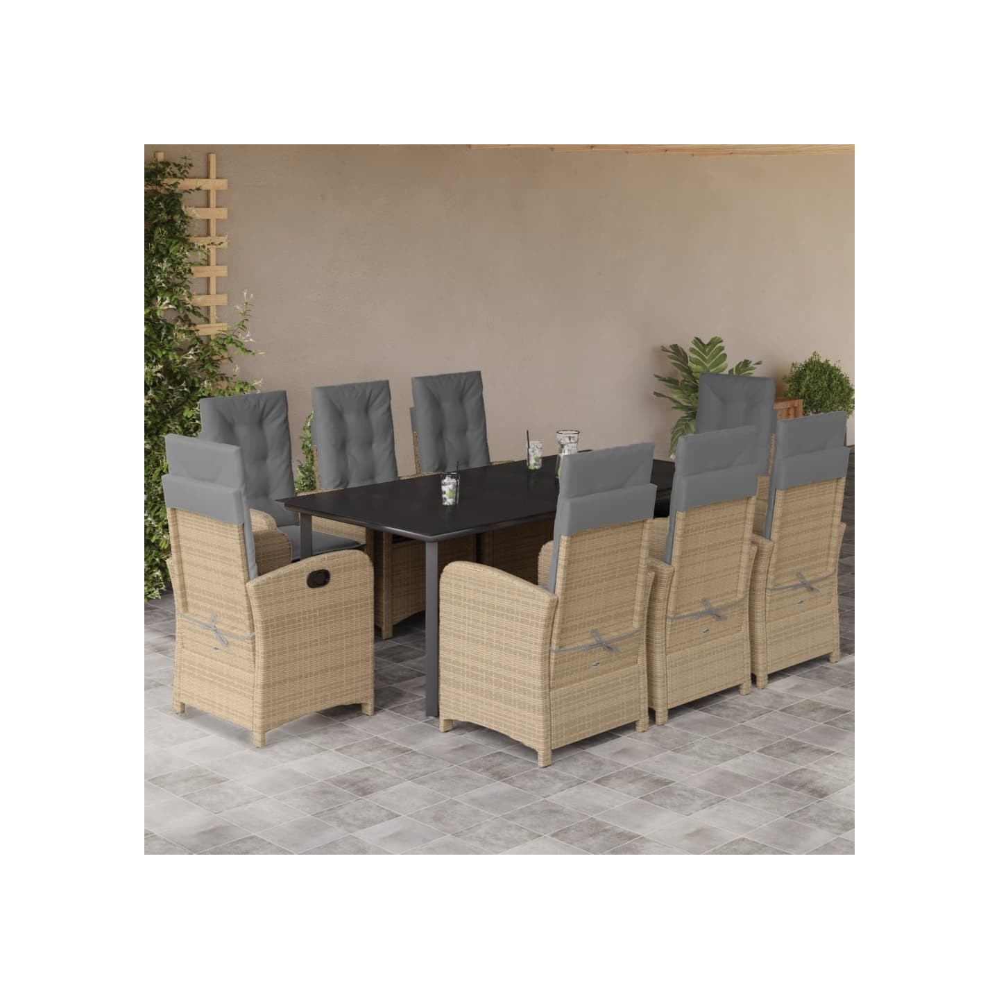 Ensemble à manger de jardin et coussins 9 pcs mélange beige