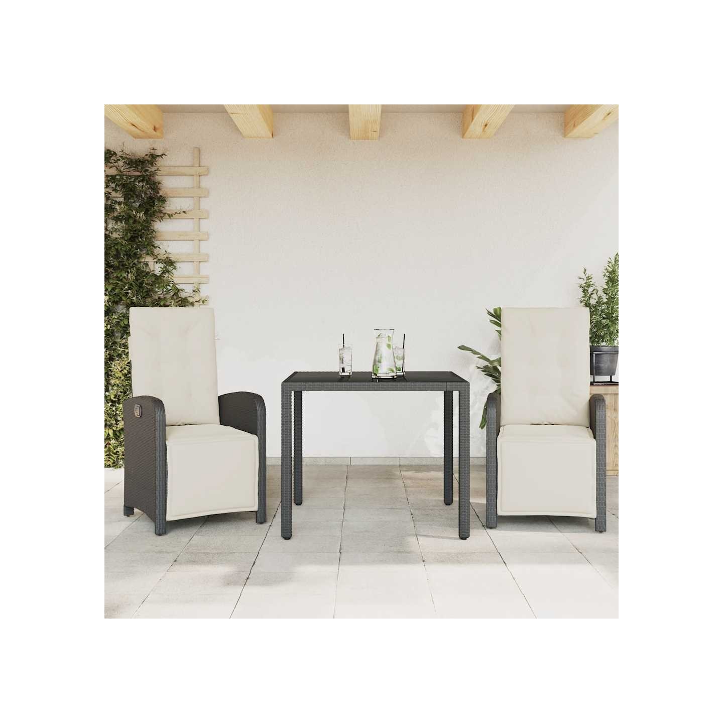 Ensemble de bistro 3 pcs avec coussins noir résine tressée
