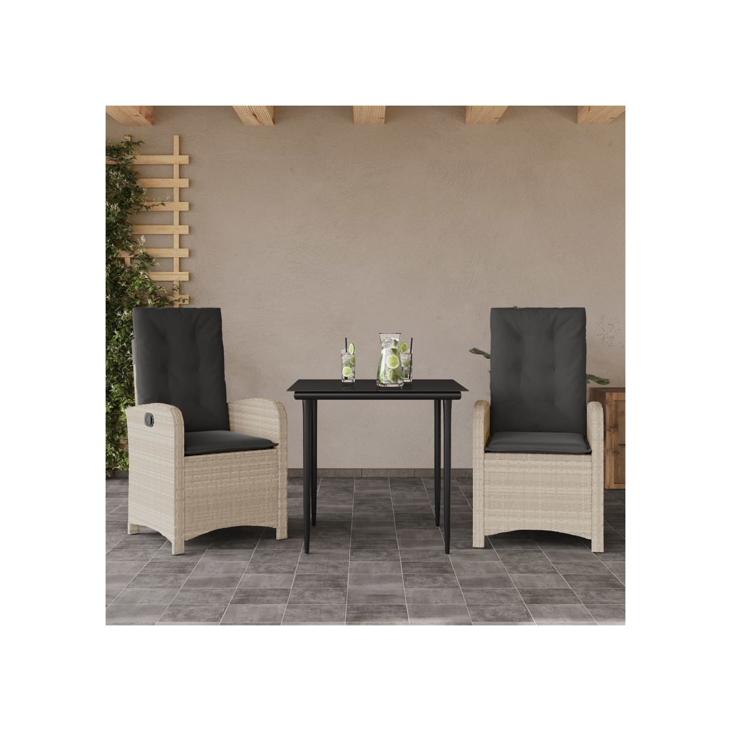Ensemble à manger de jardin 3pcs coussins gris clair poly rotin
