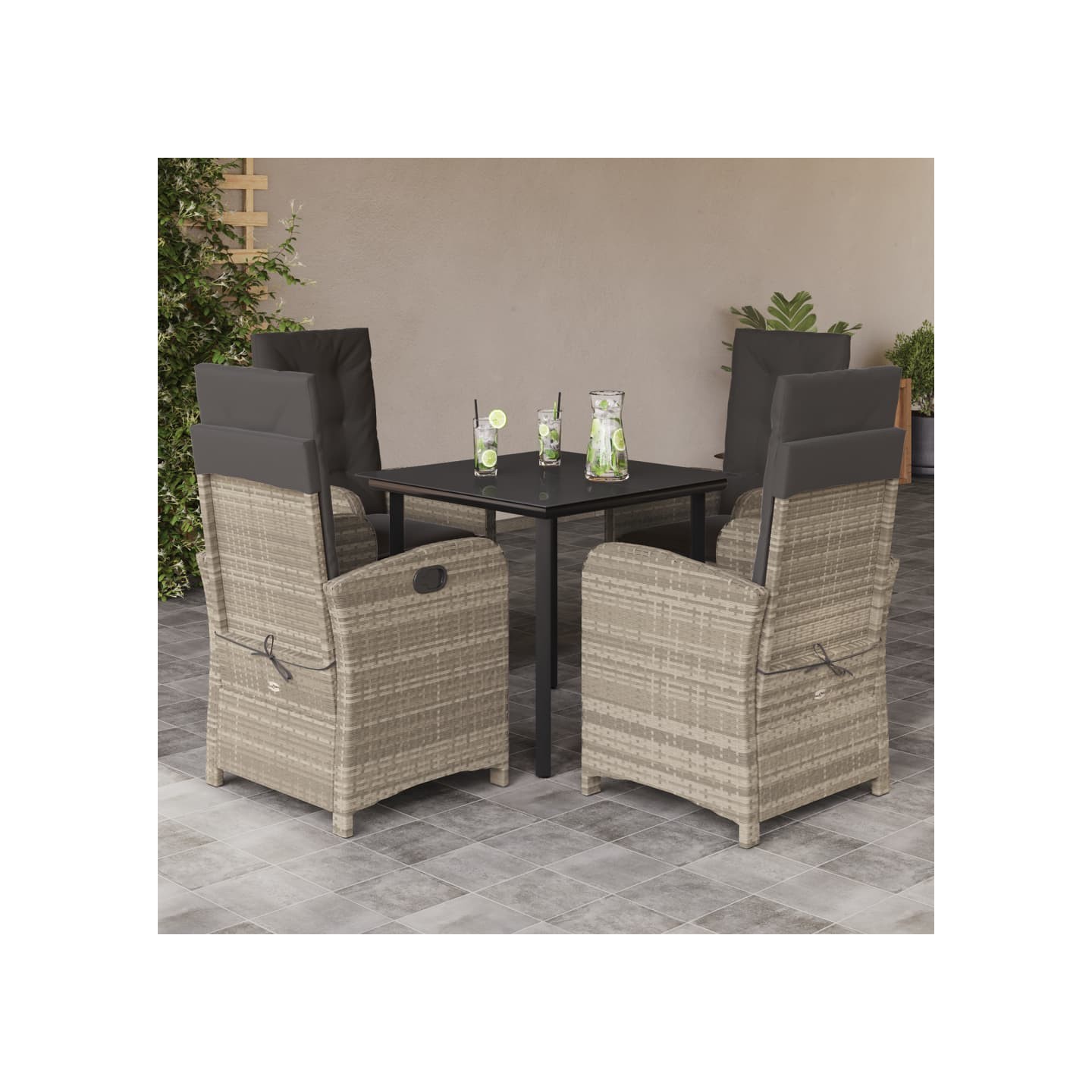 Ensemble à manger de jardin et coussins 5 pcs gris clair rotin
