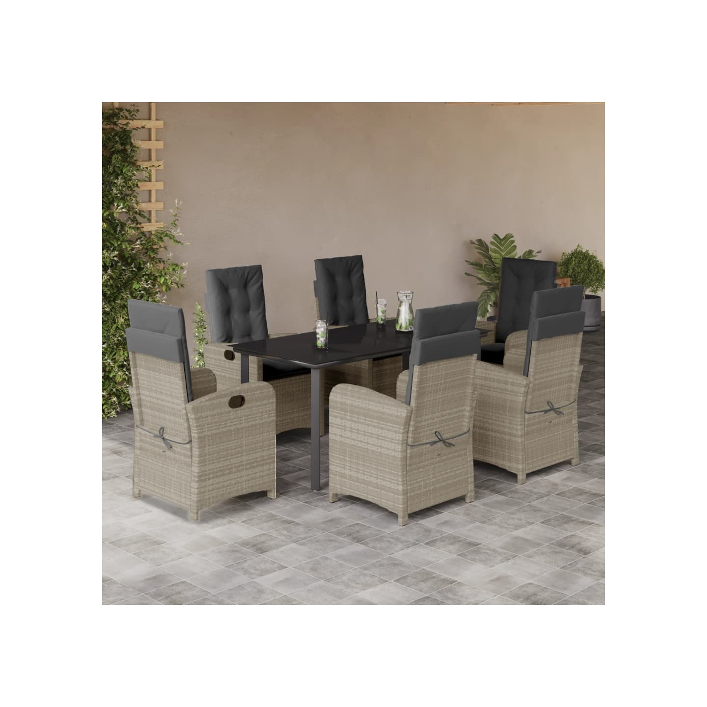 Ensemble à manger de jardin et coussins 7 pcs gris clair rotin