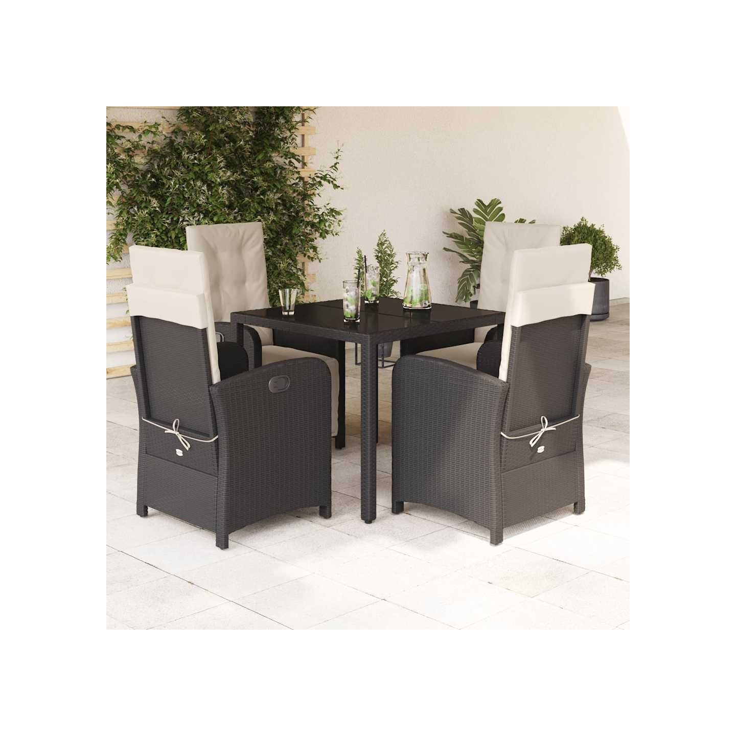 Ensemble à manger de jardin coussins 5pcs Noir Résine tressée