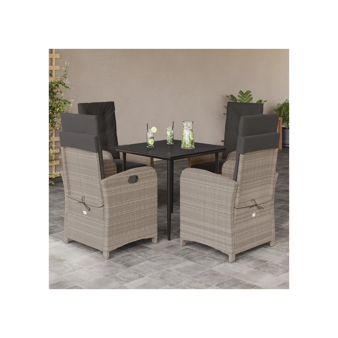 Ensemble à manger de jardin et coussins 5 pcs gris clair rotin