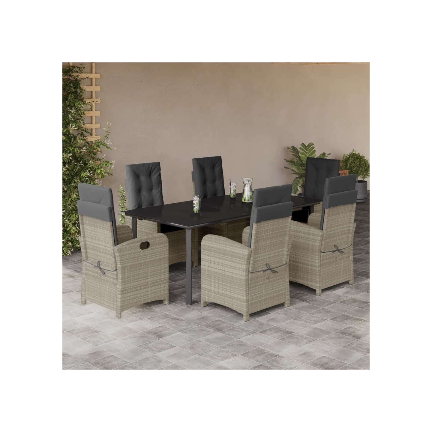 Ensemble à manger de jardin et coussins 7 pcs gris clair rotin