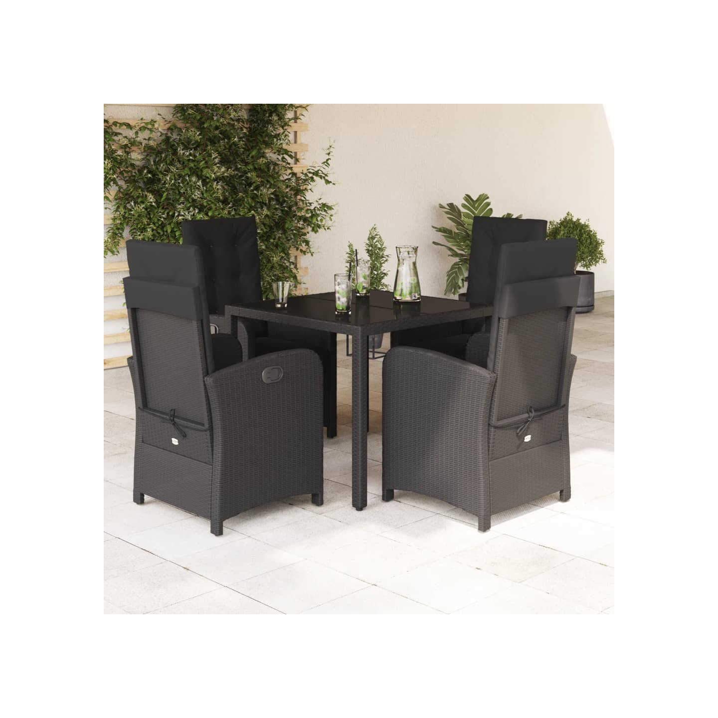Ensemble à manger de jardin coussins 5pcs Noir Résine tressée