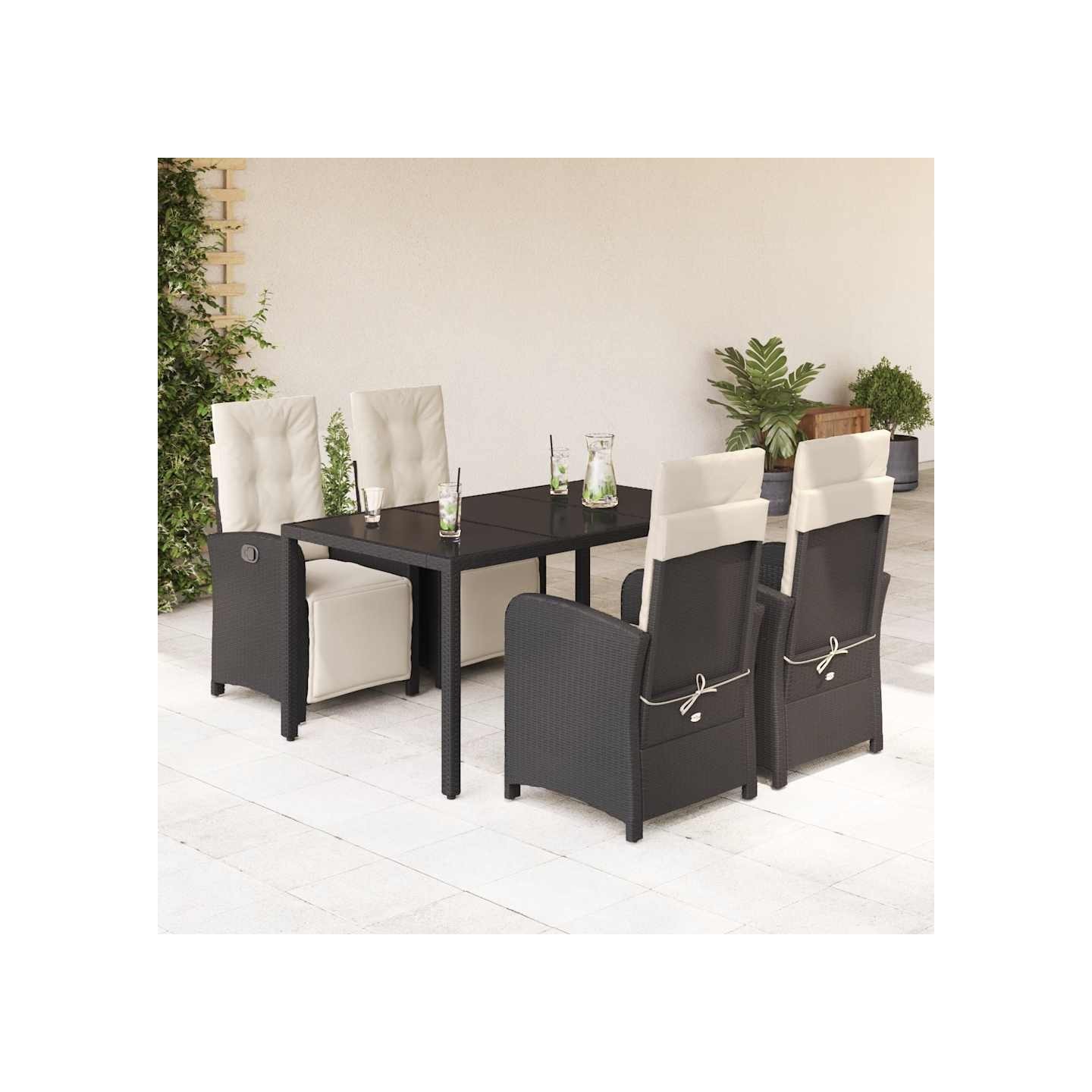 Ensemble à manger de jardin coussins 5pcs Noir Résine tressée