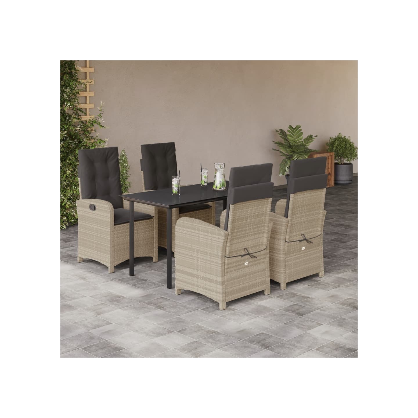 Ensemble à manger de jardin et coussins 5 pcs gris clair rotin