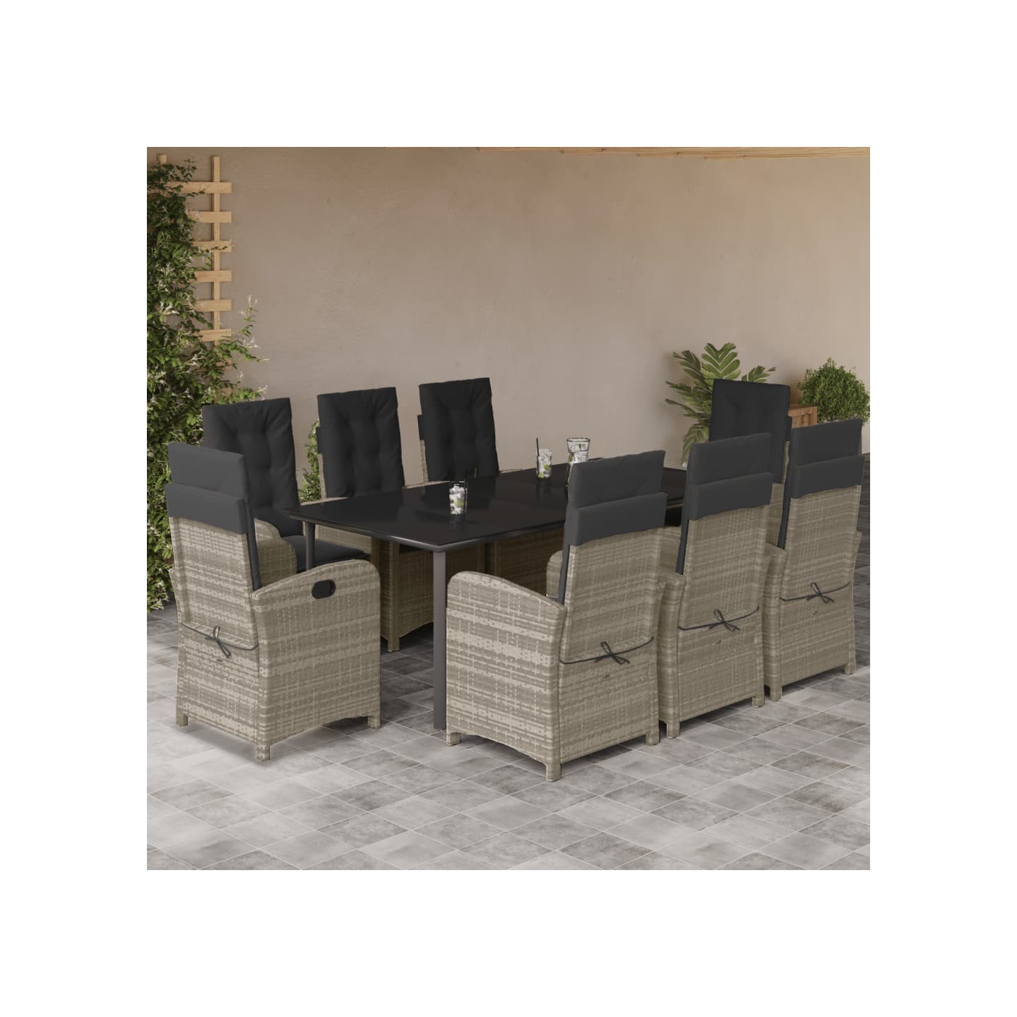 Ensemble à manger de jardin et coussins 9 pcs gris clair rotin
