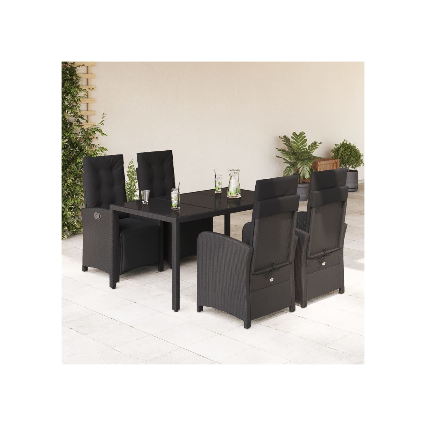 Ensemble à manger de jardin coussins 5pcs Noir Résine tressée