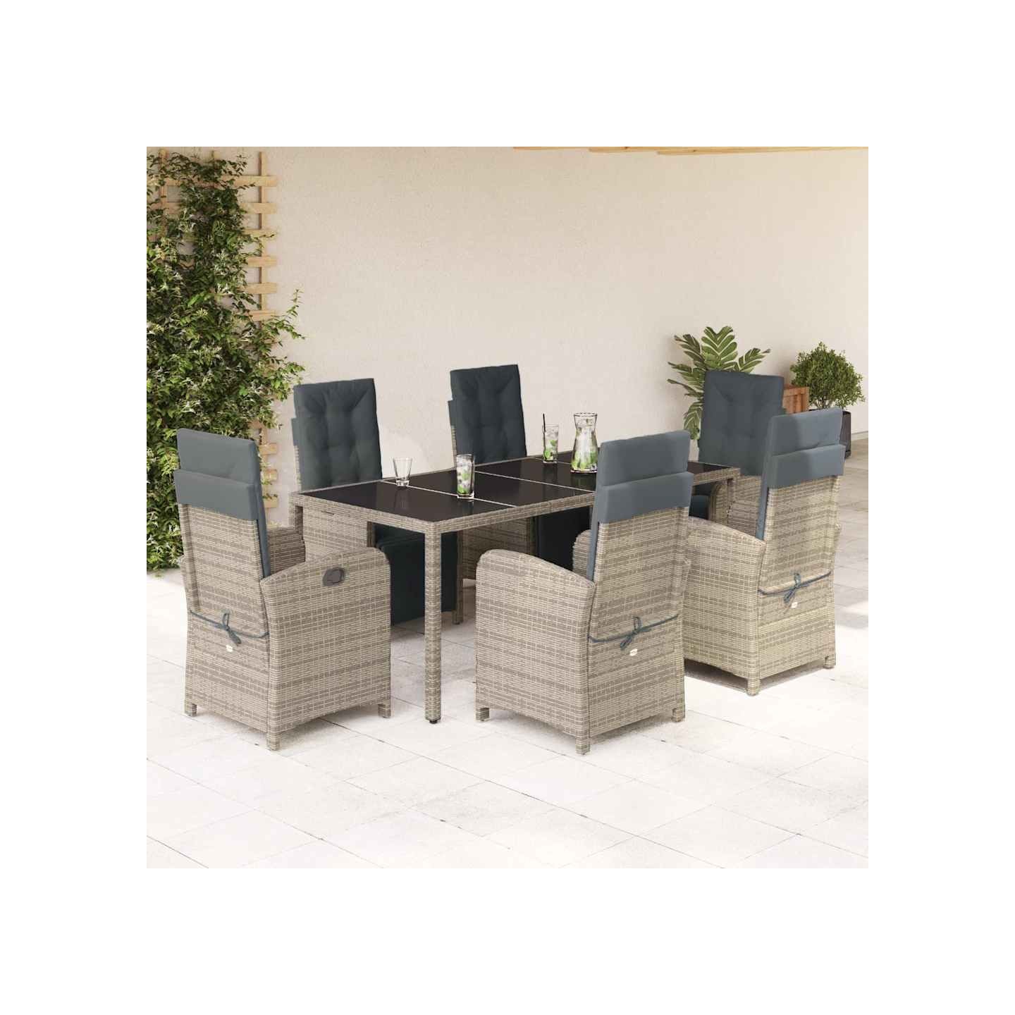 Ensemble à manger de jardin et coussins 7 pcs gris rotin
