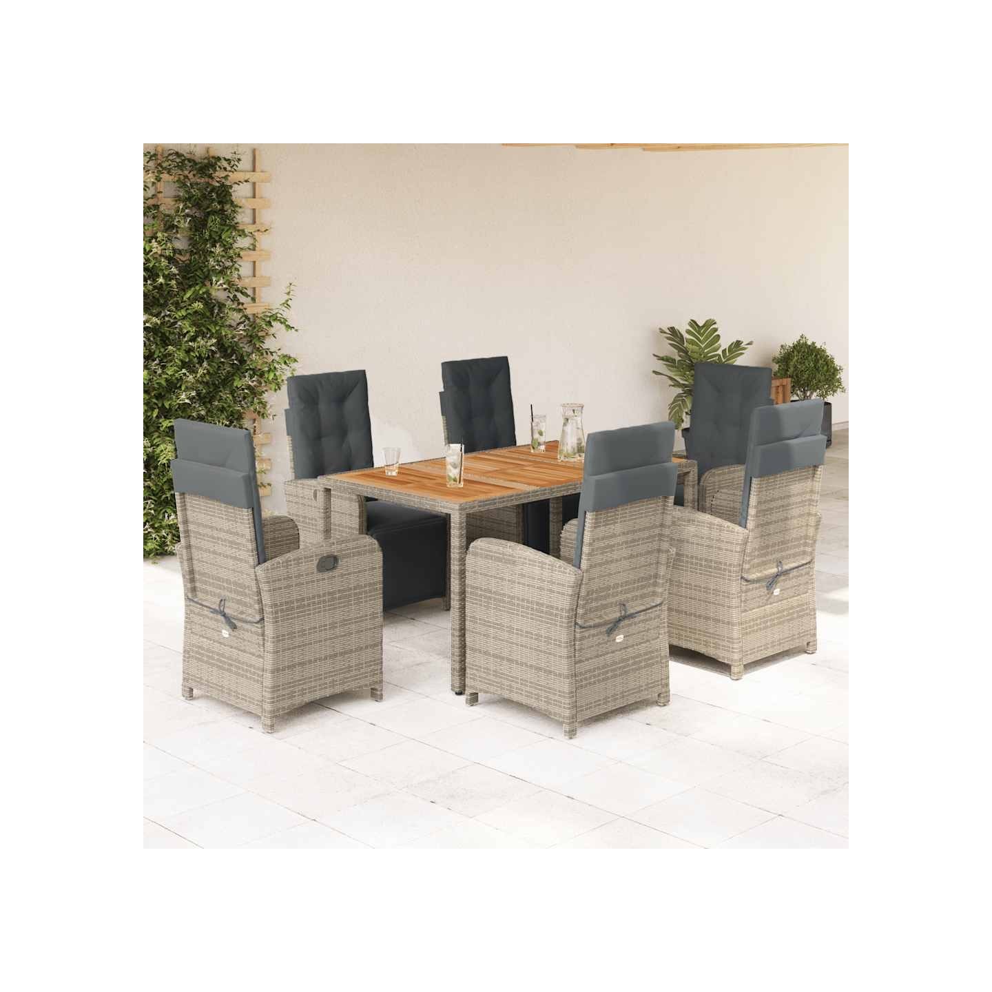 Ensemble à manger de jardin et coussins 7 pcs gris rotin