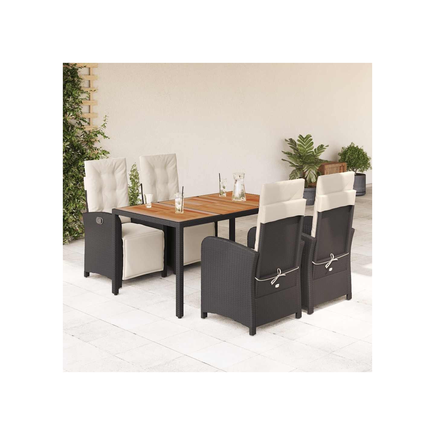 Ensemble à manger de jardin coussins 5pcs Noir Résine tressée