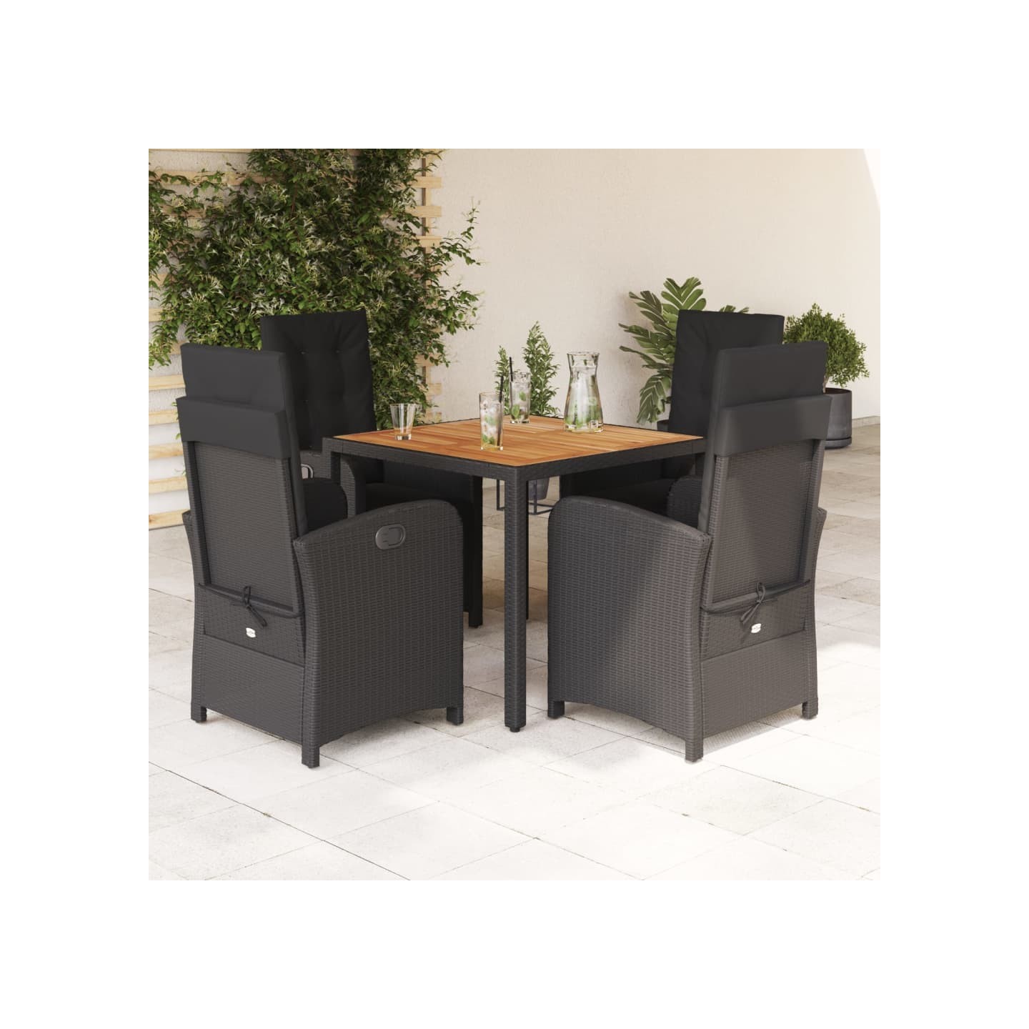 Ensemble à manger de jardin coussins 5pcs Noir Résine tressée