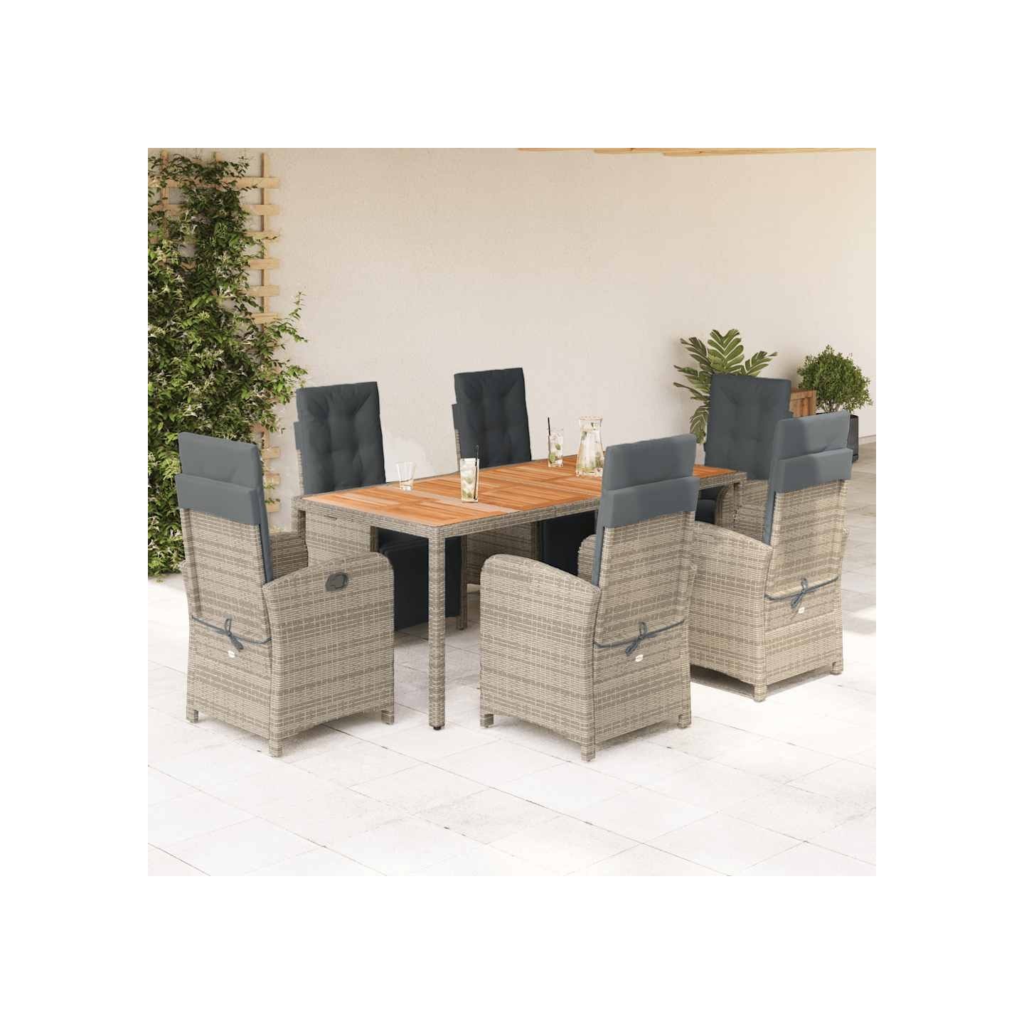 Ensemble à manger de jardin et coussins 7 pcs gris rotin