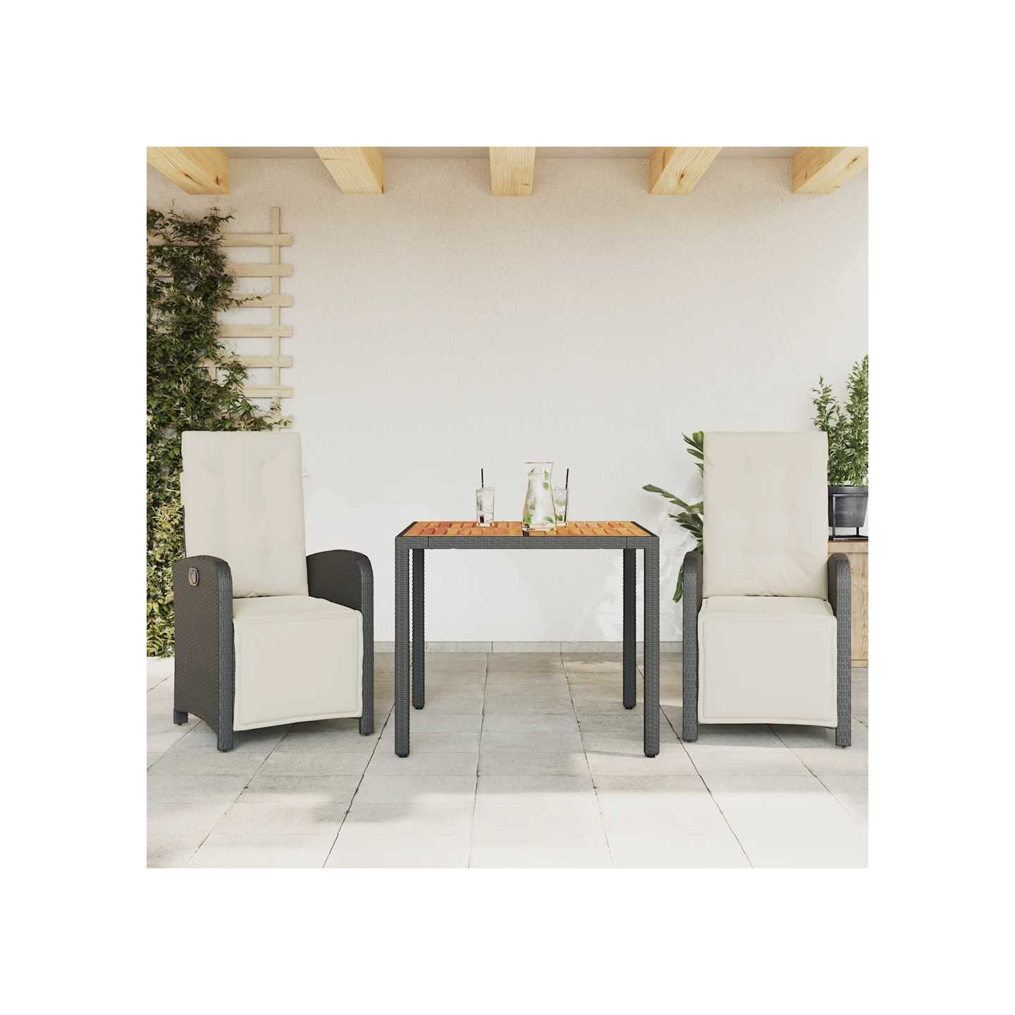 Ensemble de bistro 3 pcs avec coussins noir résine tressée
