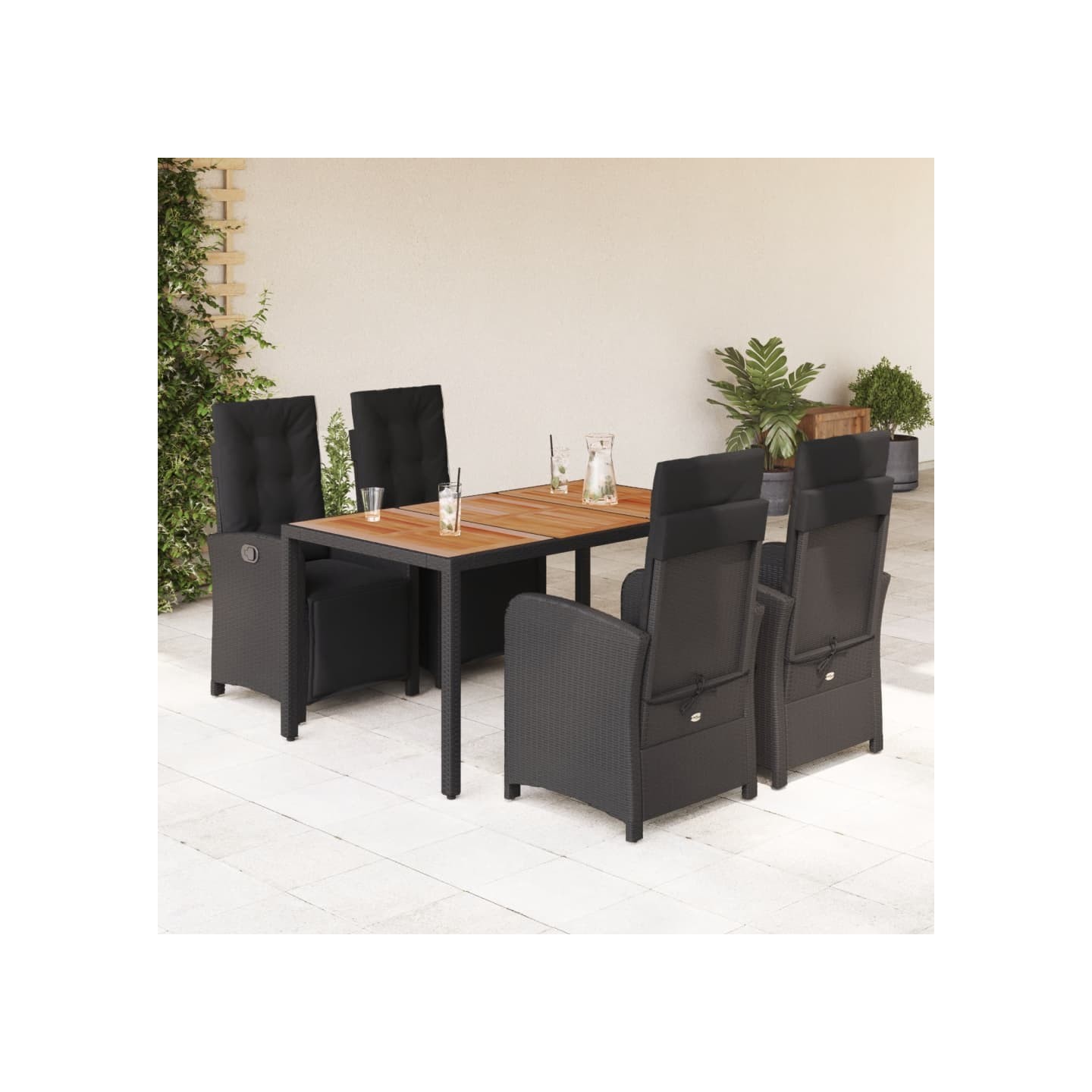Ensemble à manger de jardin coussins 5pcs Noir Résine tressée