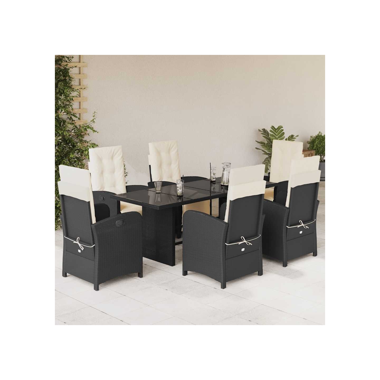 Ensemble à manger de jardin coussins 7pcs Noir Résine tressée