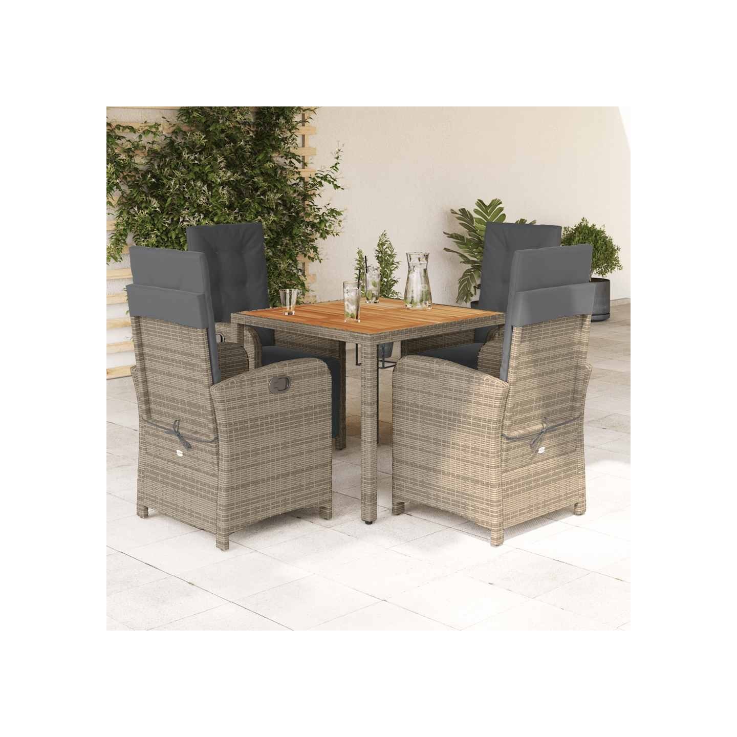 Ensemble à manger de jardin 5 pcs coussins gris résine tressée