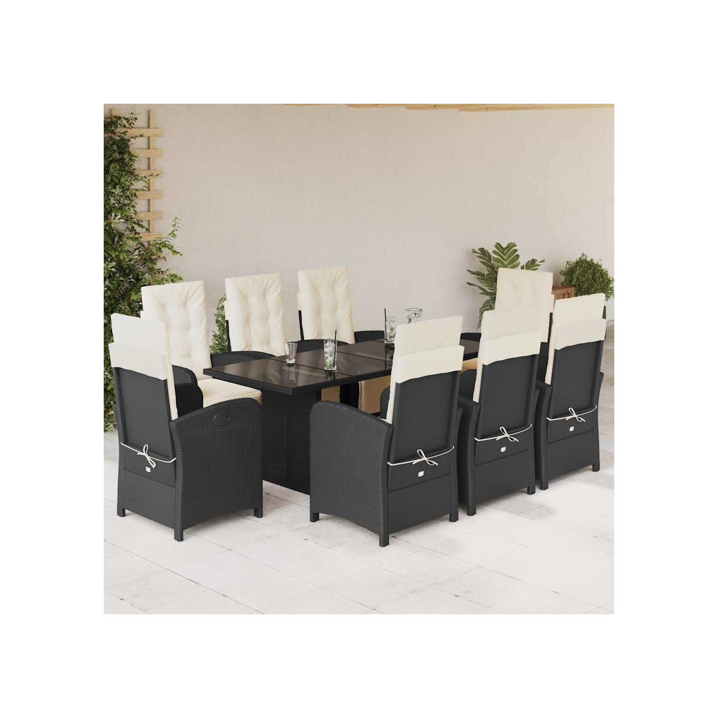 Ensemble à manger de jardin 9pcs coussins noir résine tressée