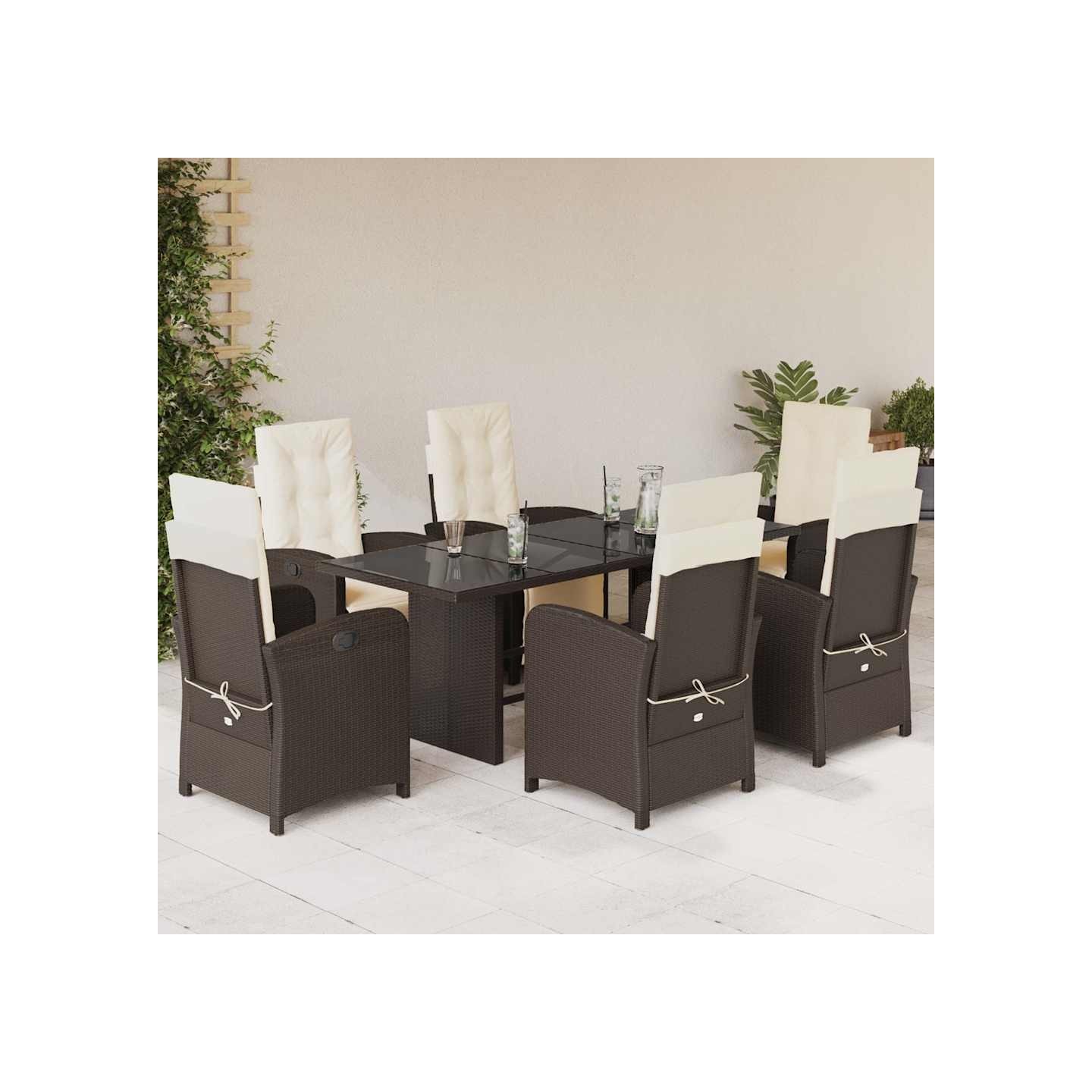 Ensemble à manger de jardin et coussins 7 pcs marron rotin