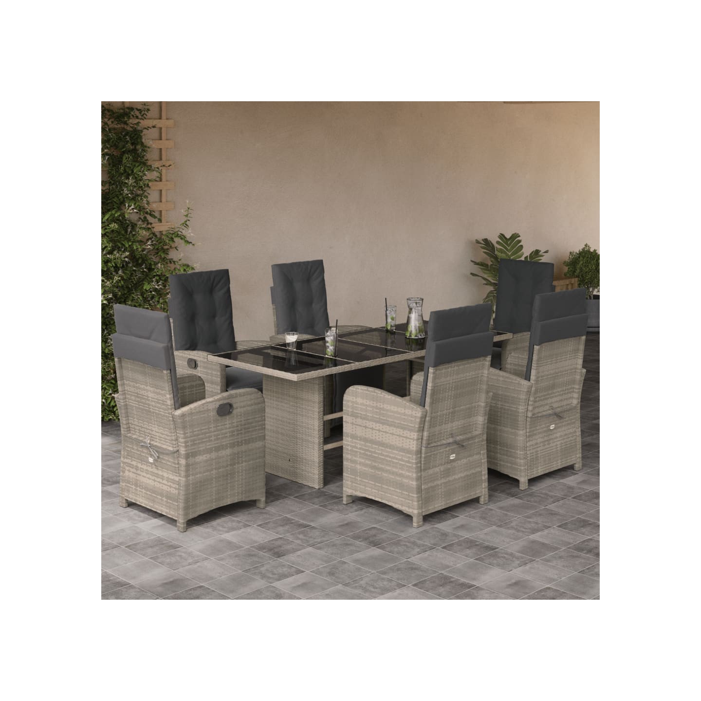 Ensemble à manger de jardin et coussins 7 pcs gris clair rotin