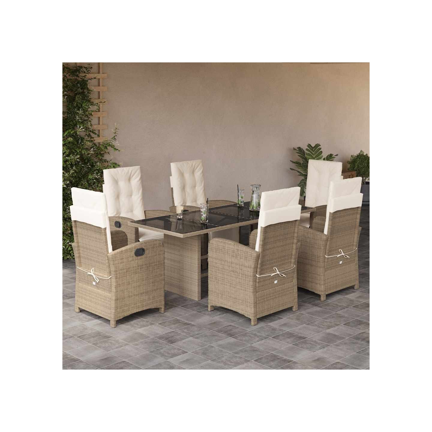 Ensemble à manger de jardin et coussins 7 pcs beige poly rotin