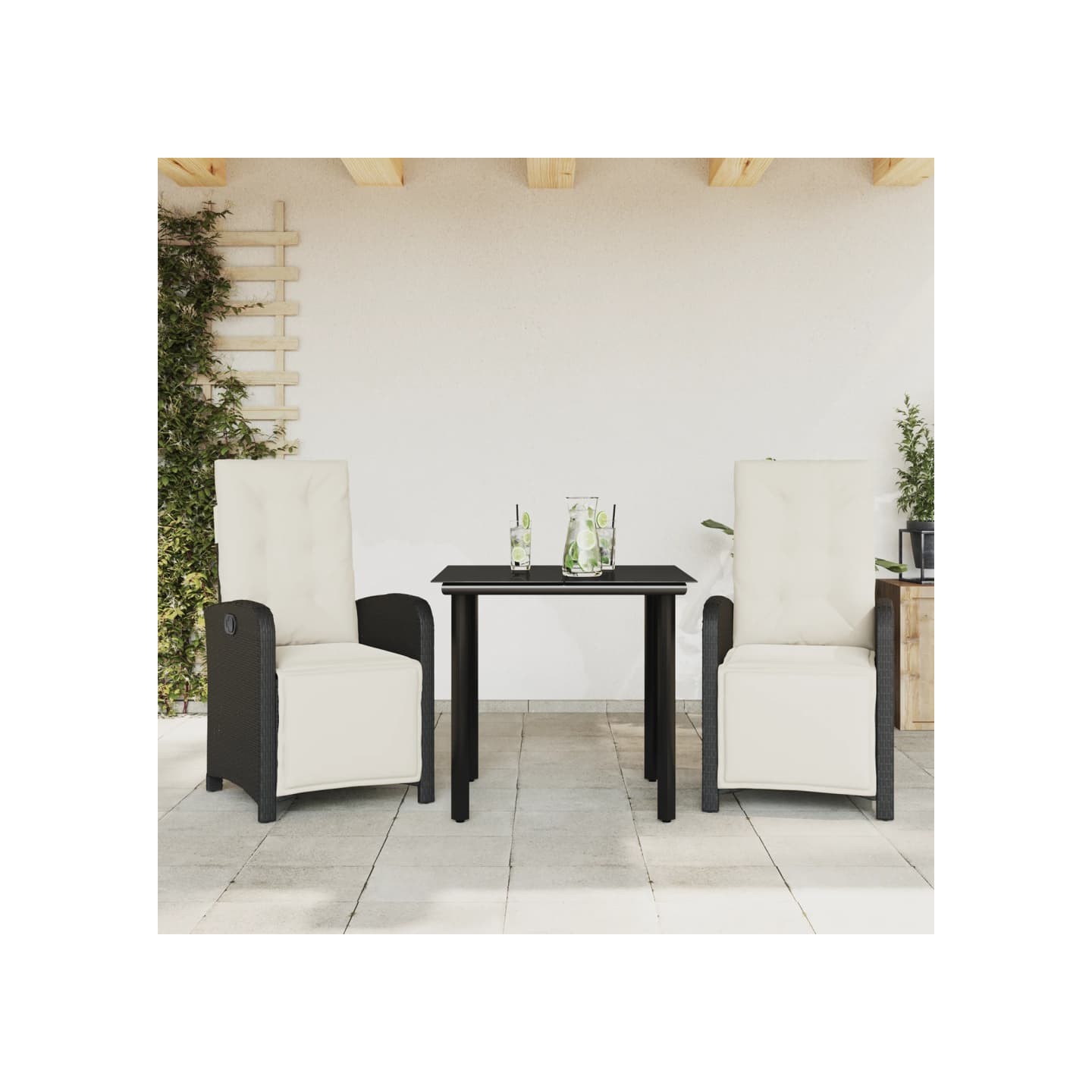Ensemble de bistro 3 pcs avec coussins noir résine tressée