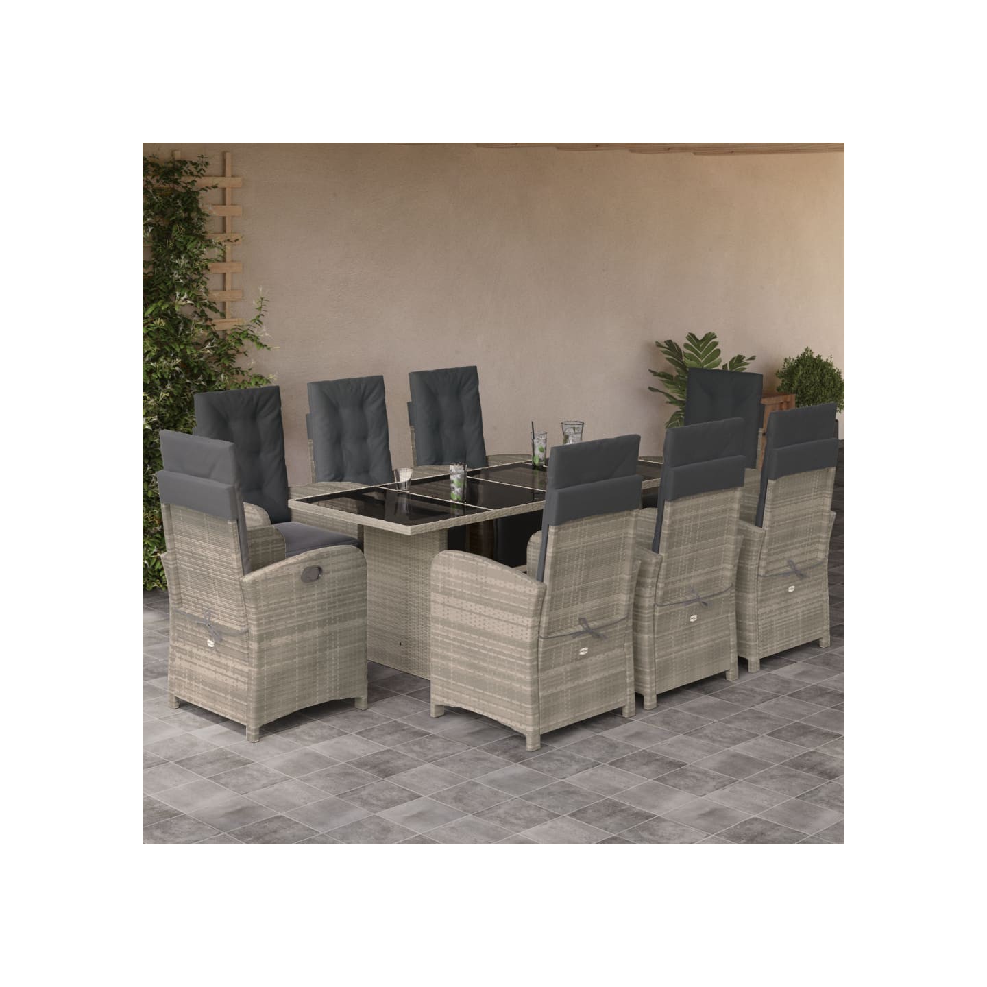 Ensemble à manger de jardin et coussins 9 pcs gris clair rotin