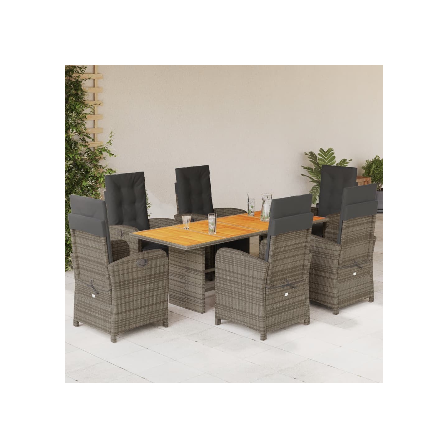 Ensemble à manger de jardin et coussins 7 pcs gris rotin