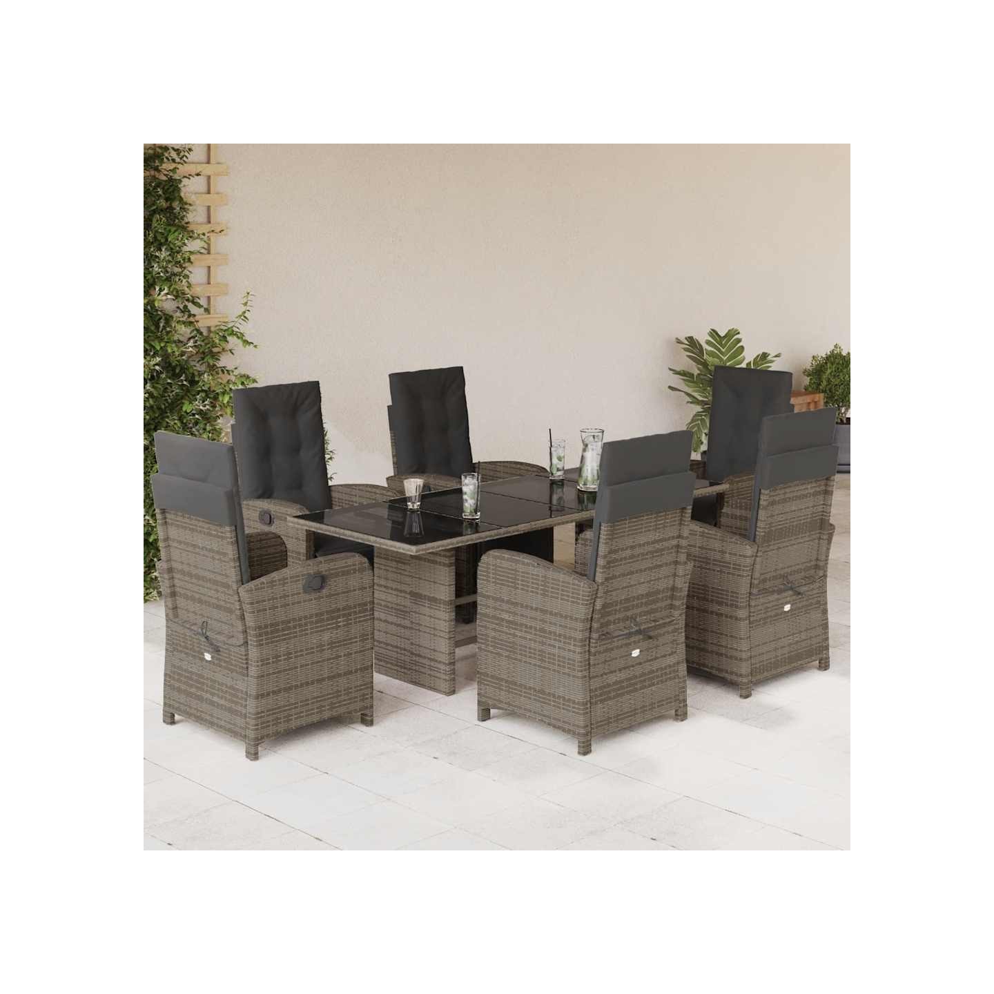 Ensemble à manger de jardin et coussins 7 pcs gris rotin